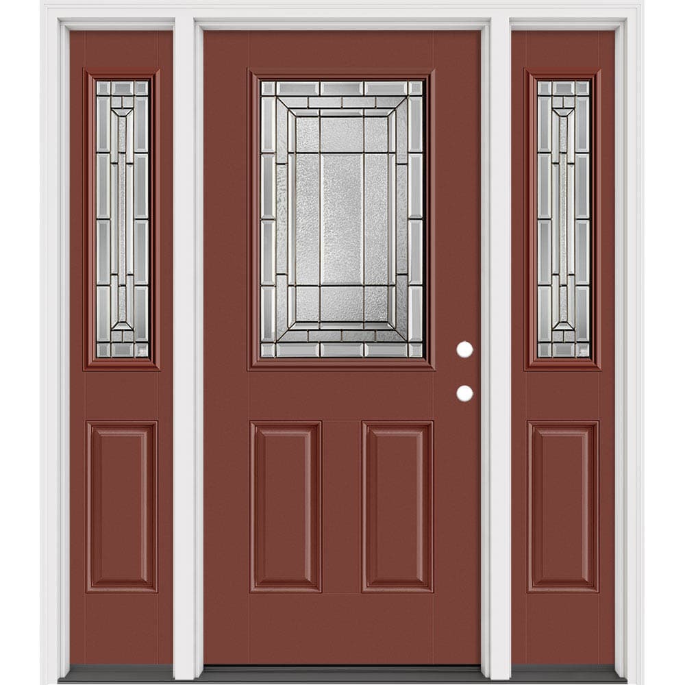 Masonite 631436 Sequence 64-in x 80-in x 4-9/16-in Fiberglass Half lite Left-hand inswing Foxtail Painted Prehung Slab Front Door with Sidelights with Brickmould Insulating core
