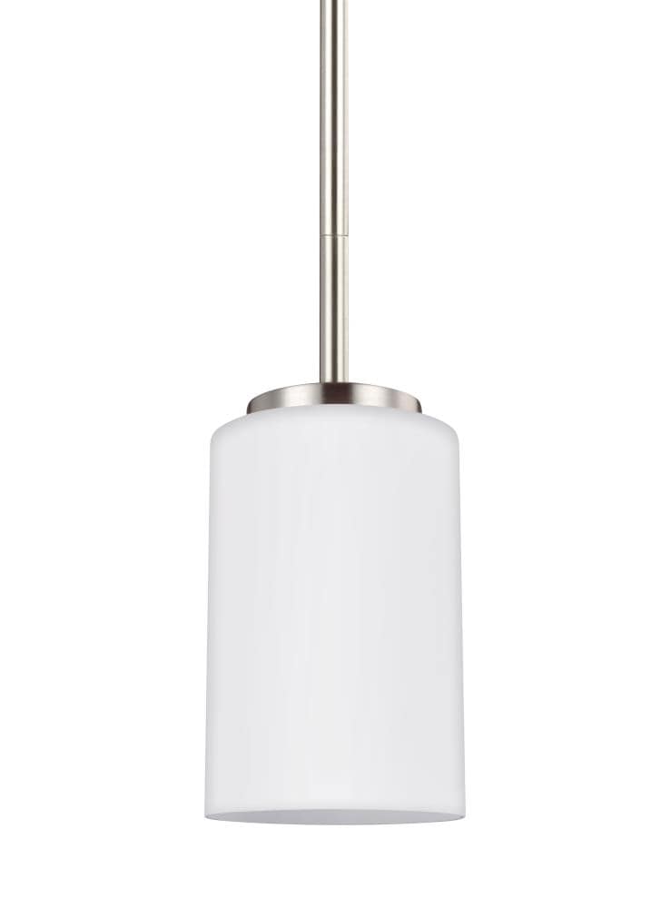 Generation Lighting 61160-962 Oslo Brushed Nickel Modern/contemporary Opal glass Cylinder Mini Outdoor Hanging Pendant light