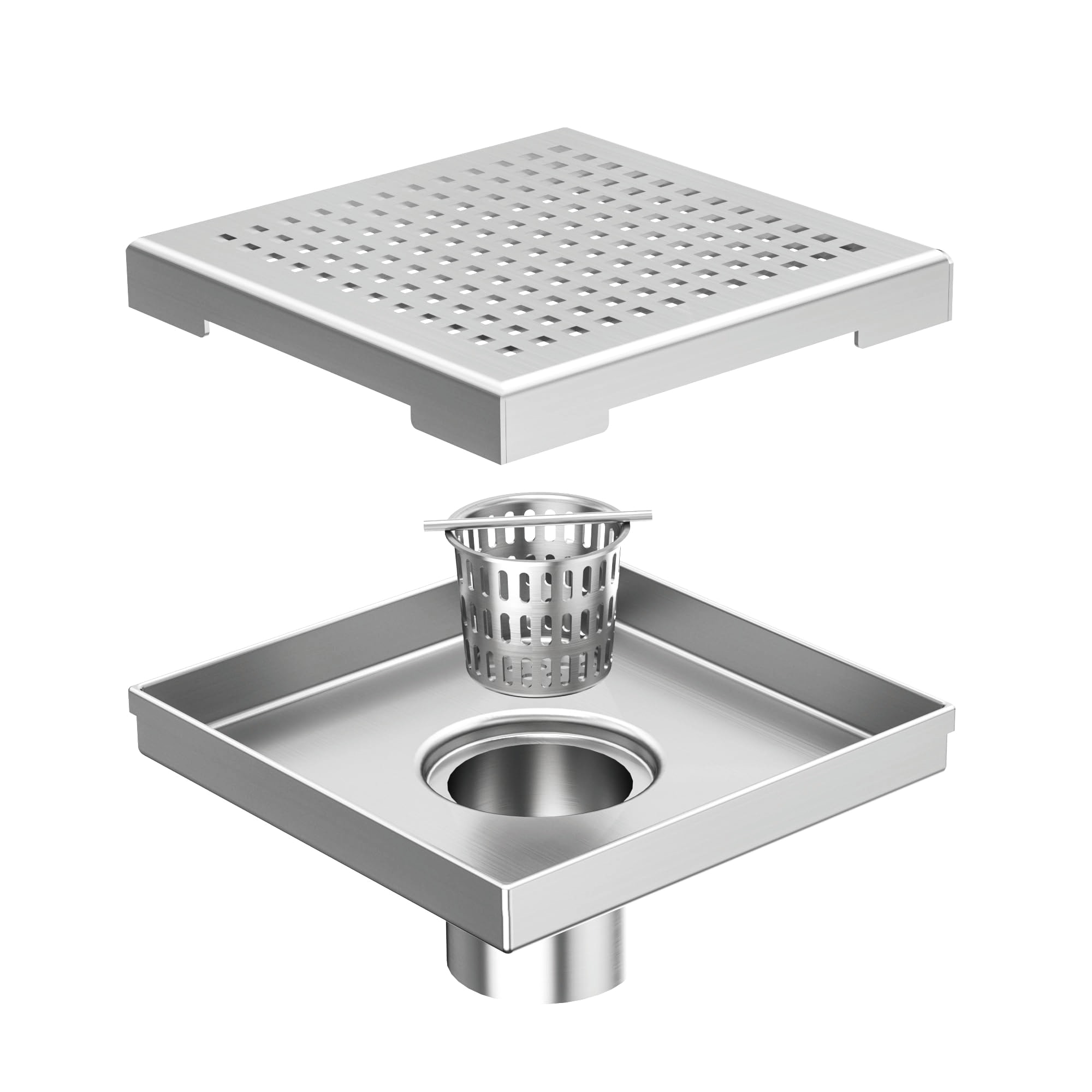Neodrain ZS3-6-S04-BR 6-in x 6-in Stainless Steel Square Shower Drain with Square Pattern Surface