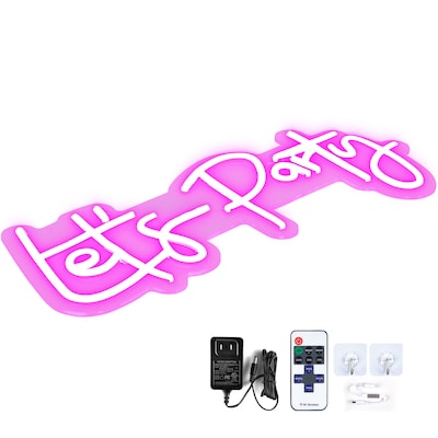 GIVIMO Let's Party Neon Sign 23-in x 10-in Neon Sign for Wall Decor Adjustable Brightness Pink Neon Light Sign with Remote Control and Power Adapter