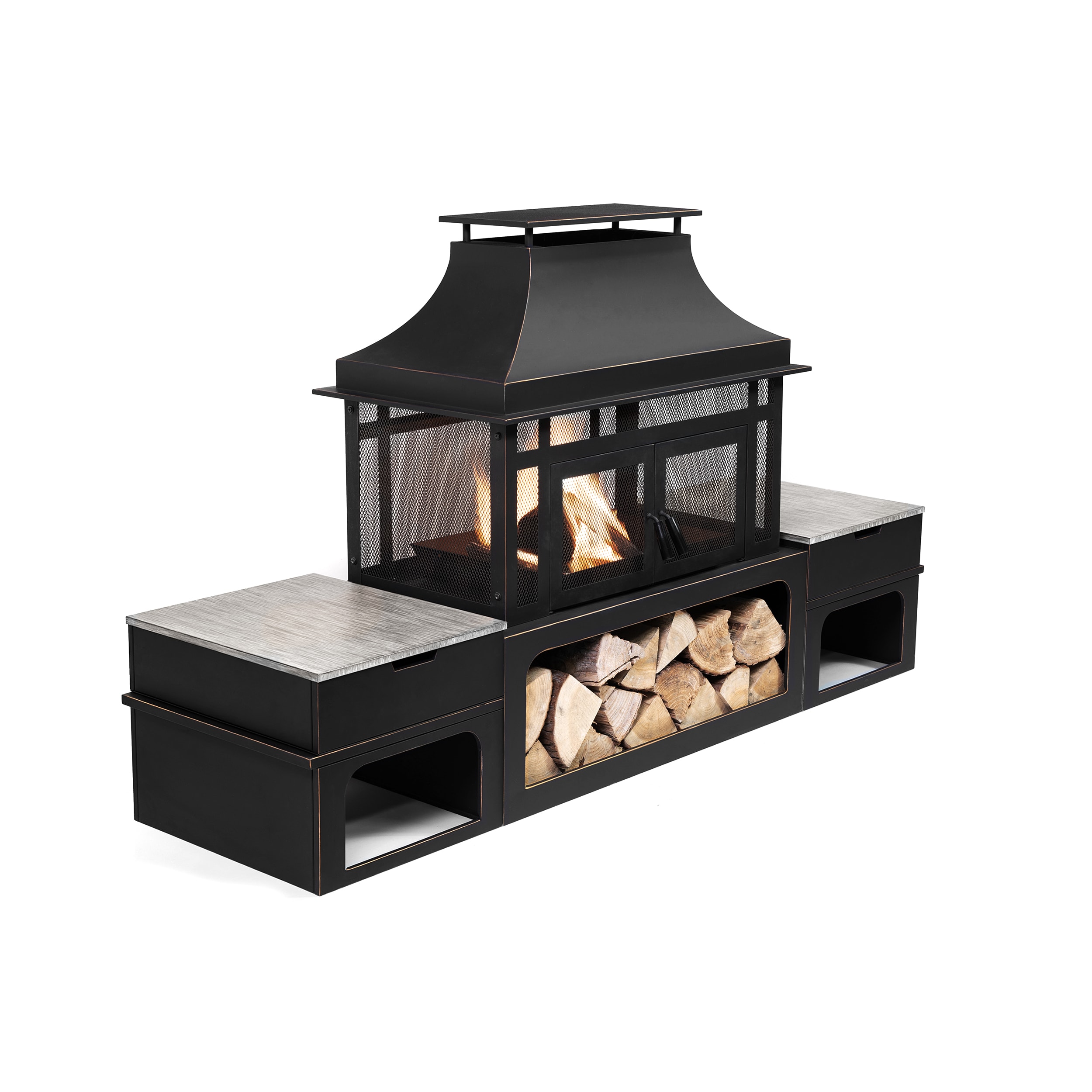 79.37-in Living Wood-Burning Wood-Burning Steel Deko at Fire W Black Fire Rustic the Pits Pit department in