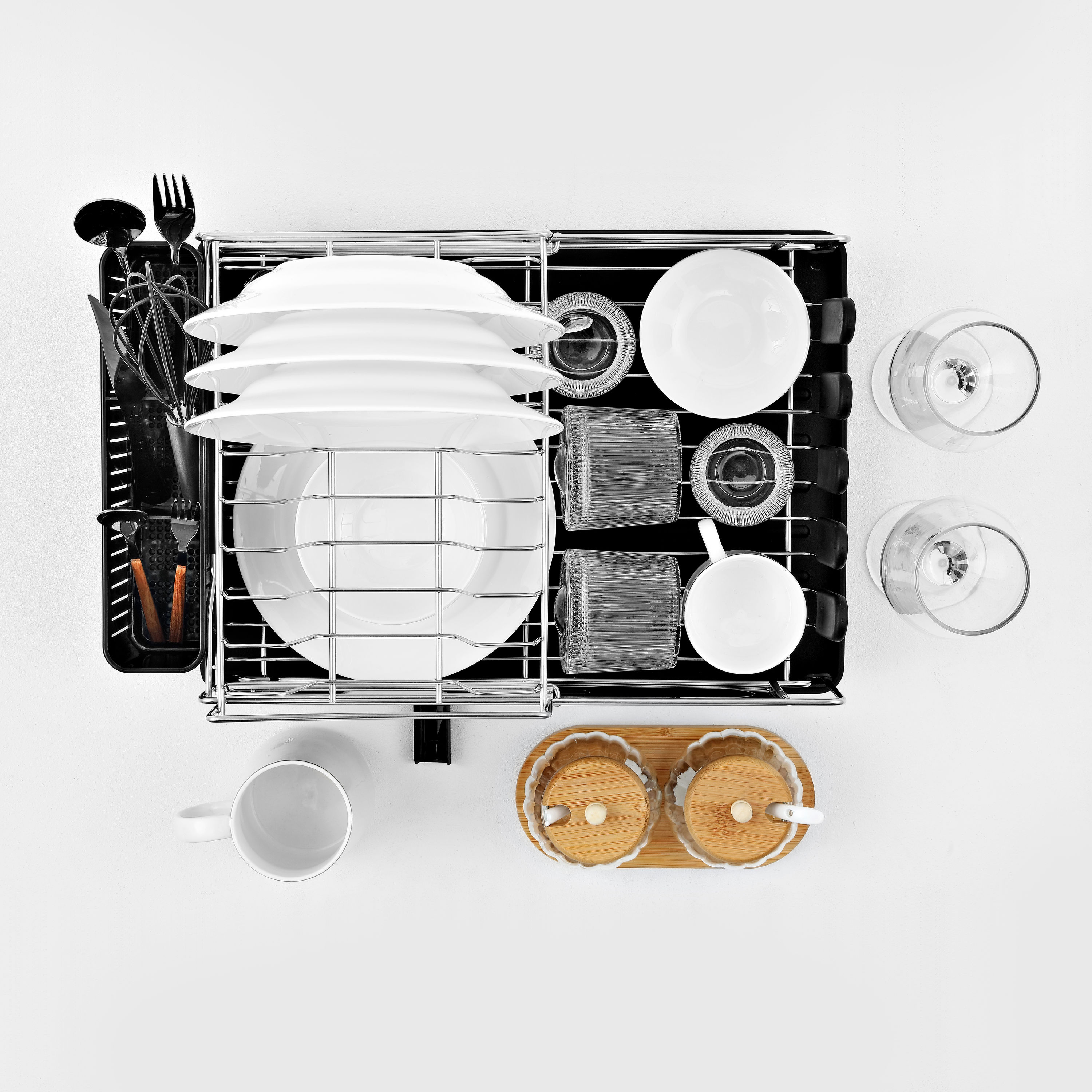 Compact Stainless Steel 2-Tier Dish Rack with Utensil Cup