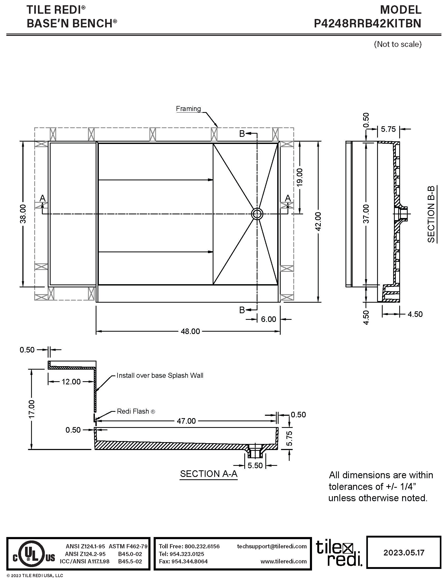 Tile Redi 42-in W x 60-in L x 17.75-in H Brushed Nickel Single ...