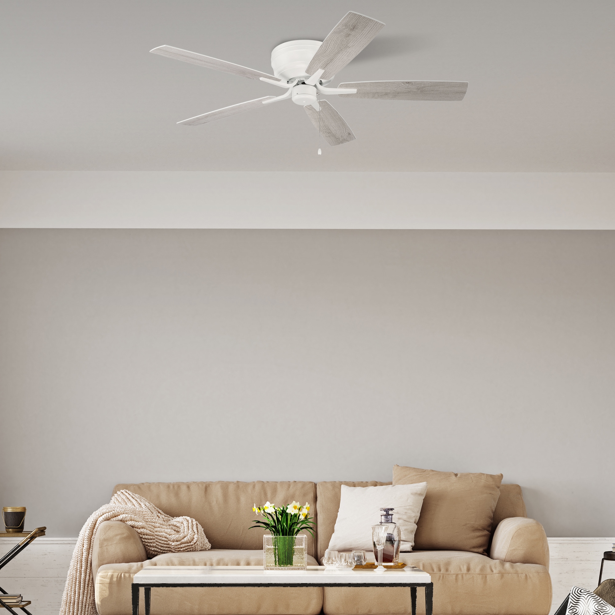 White 52" Low Profile Ceiling Fan with Reversible Blades