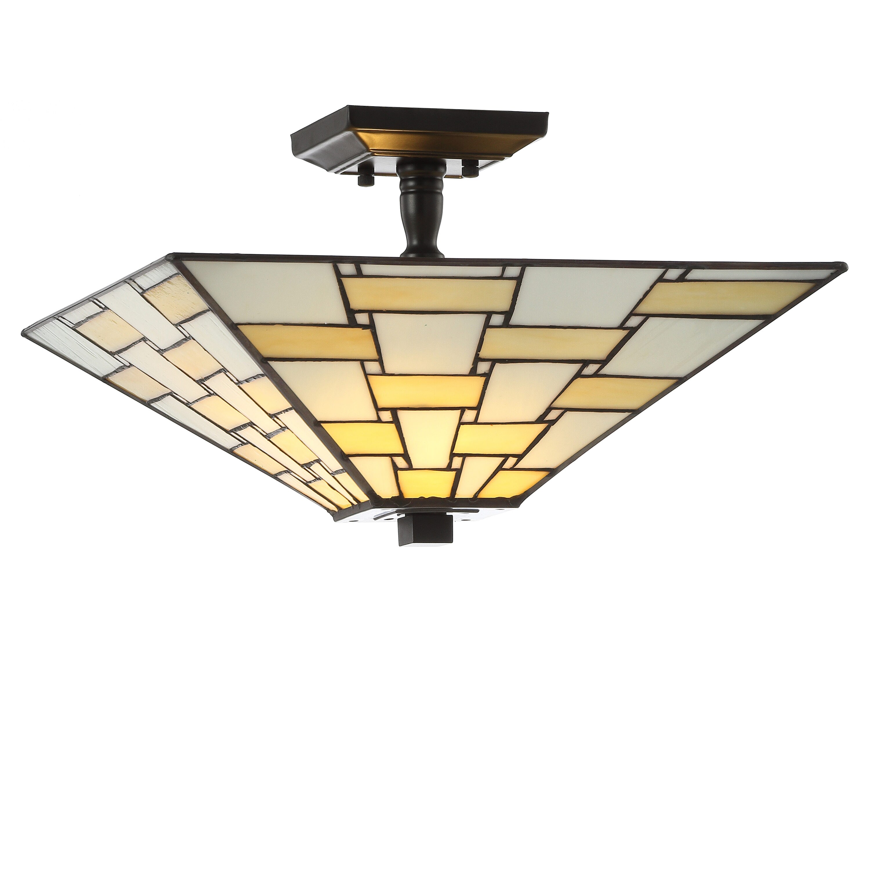 JONATHAN  Y JYL8027A Jason Tiffany-Style Stained Glass/Metal 1 -Light 15.75-in White Semi Flush Mount Light