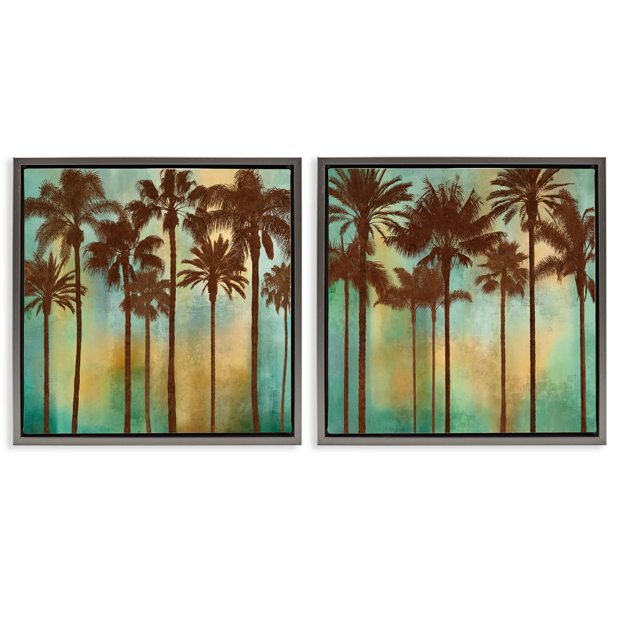 Stupell Industries B2-788-FFL-2PC-24X24 Palms on Blue and Orange 2pc Floating Frame Set design by John Seba