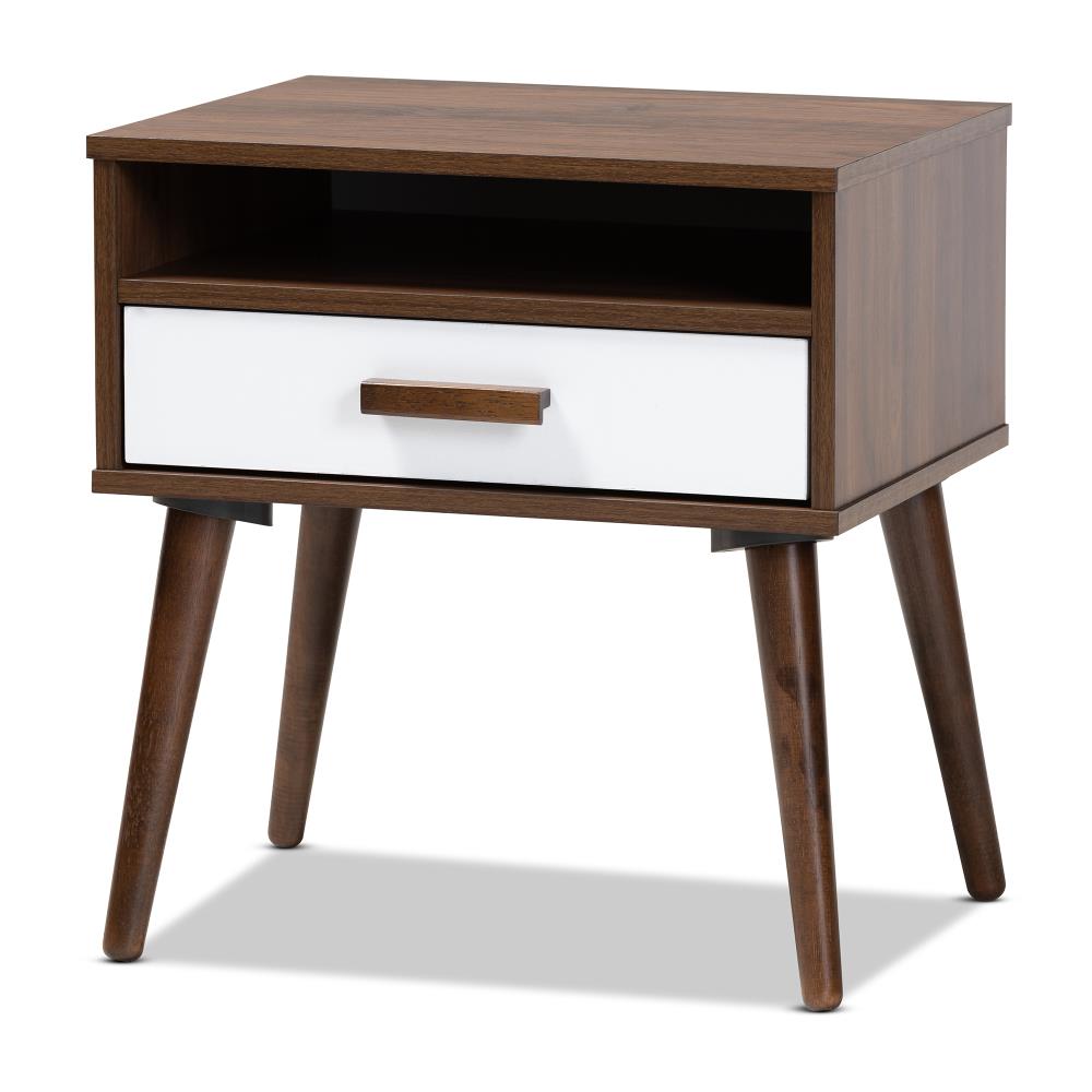 Baxton Studio 159-9852-LW Quinn 19.7-in W x 21.3-in H Walnut/White Wood Midcentury End Table with Storage Assembly Required
