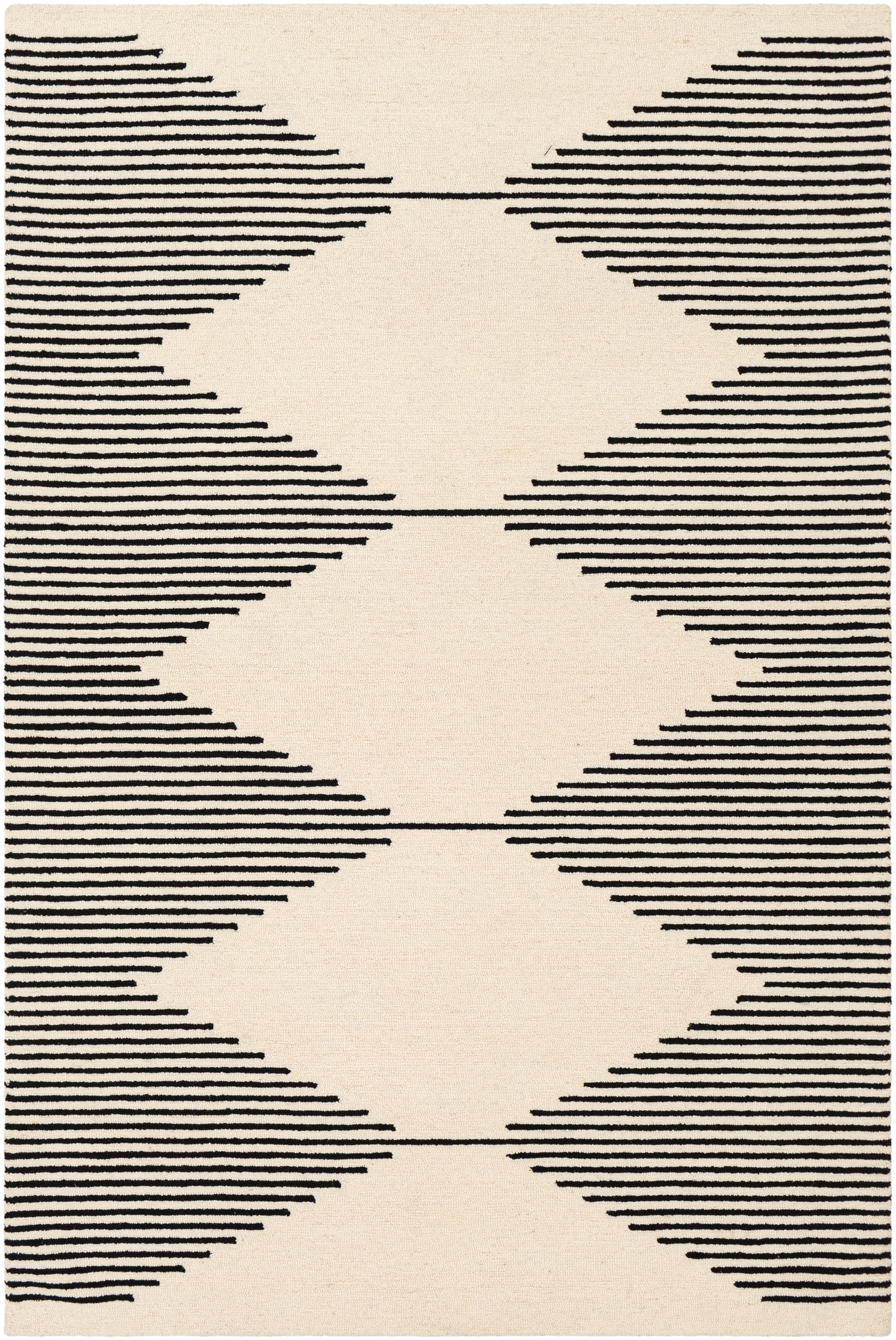 Handmade Tufted Geometric Black Wool Rug 4' x 6'