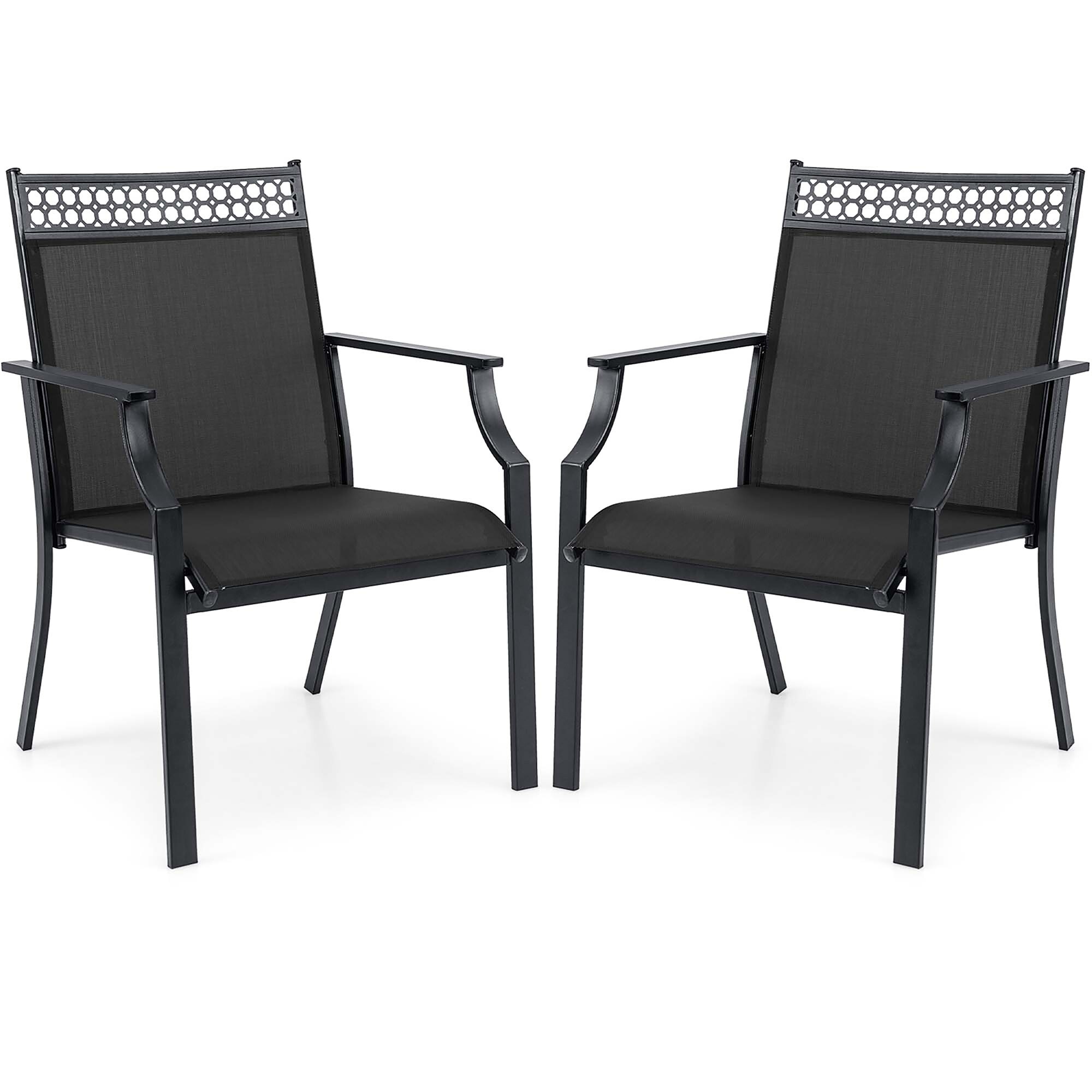 Costway HCST05580 Set of 2 Black Metal Frame Stationary Conversation Chair with Black Mesh Seat