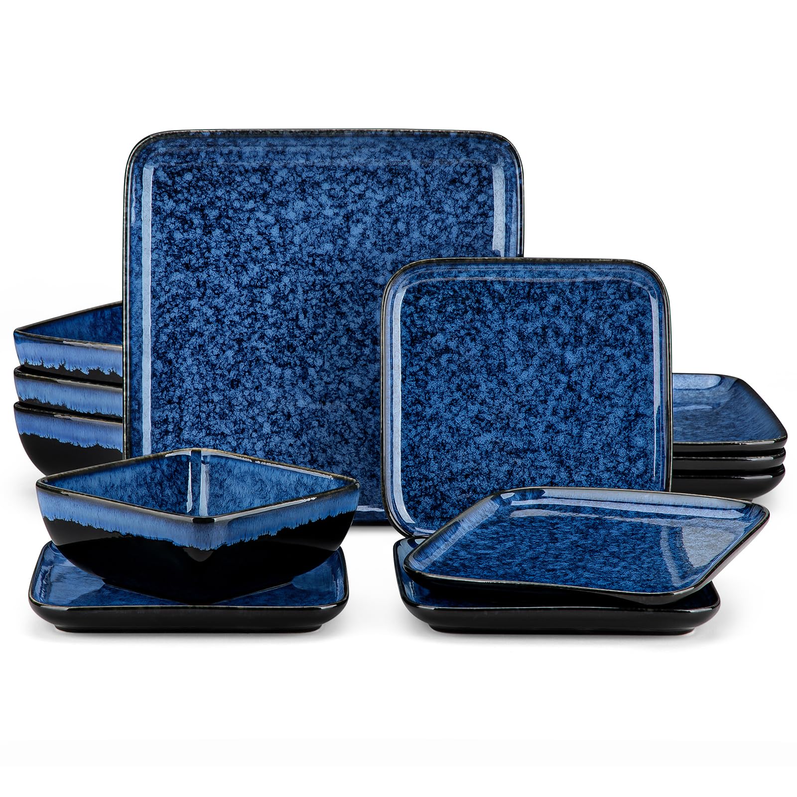 Aoibox Stern 12 Piece Square Reactive Glaze Blue Stoneware Dinnerware Set Service for 4 Dinnerware Sets #LABQ4VUU