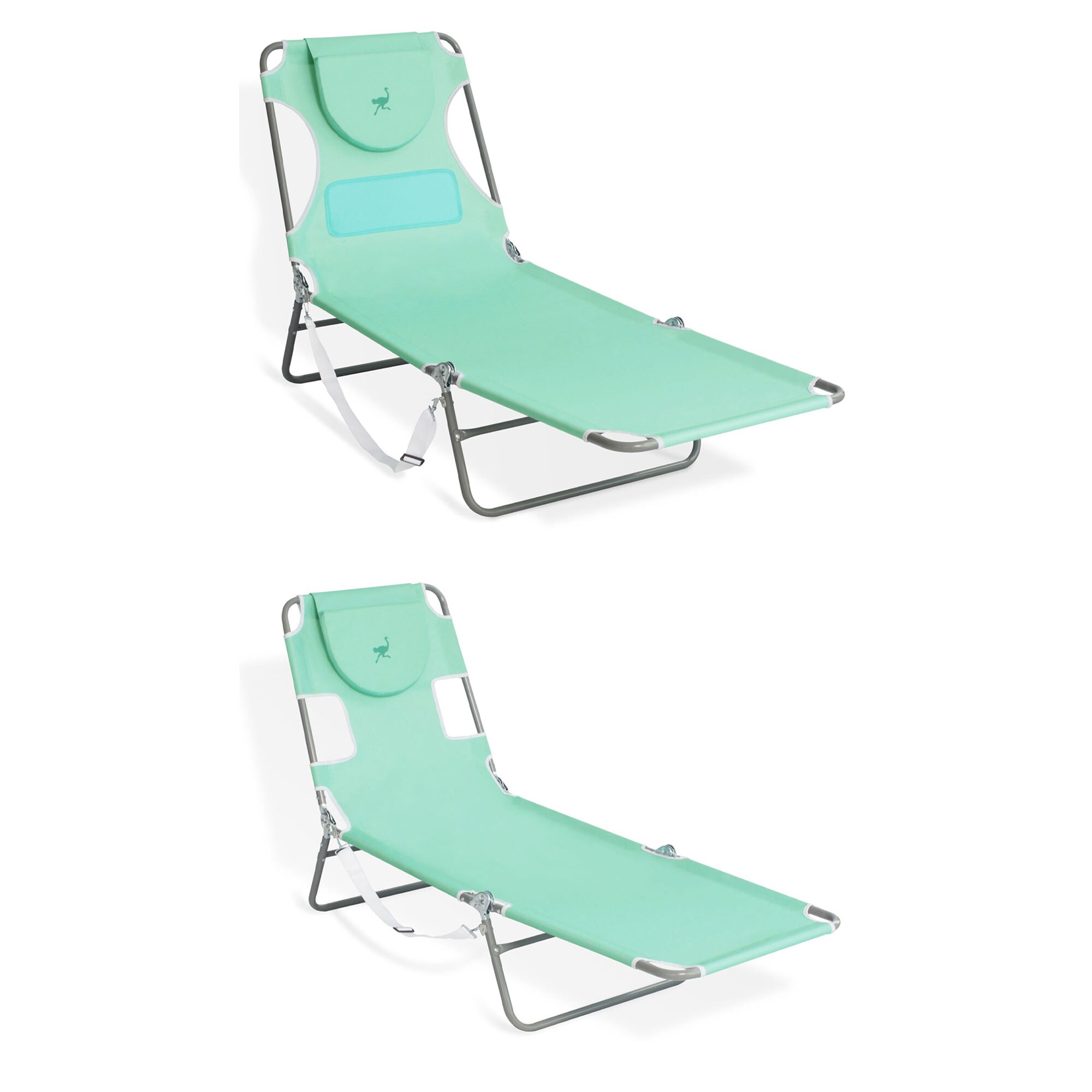Ostrich 323208 Polyester Green Folding Beach chair Adjustable and Carrying Strap/Handle Included