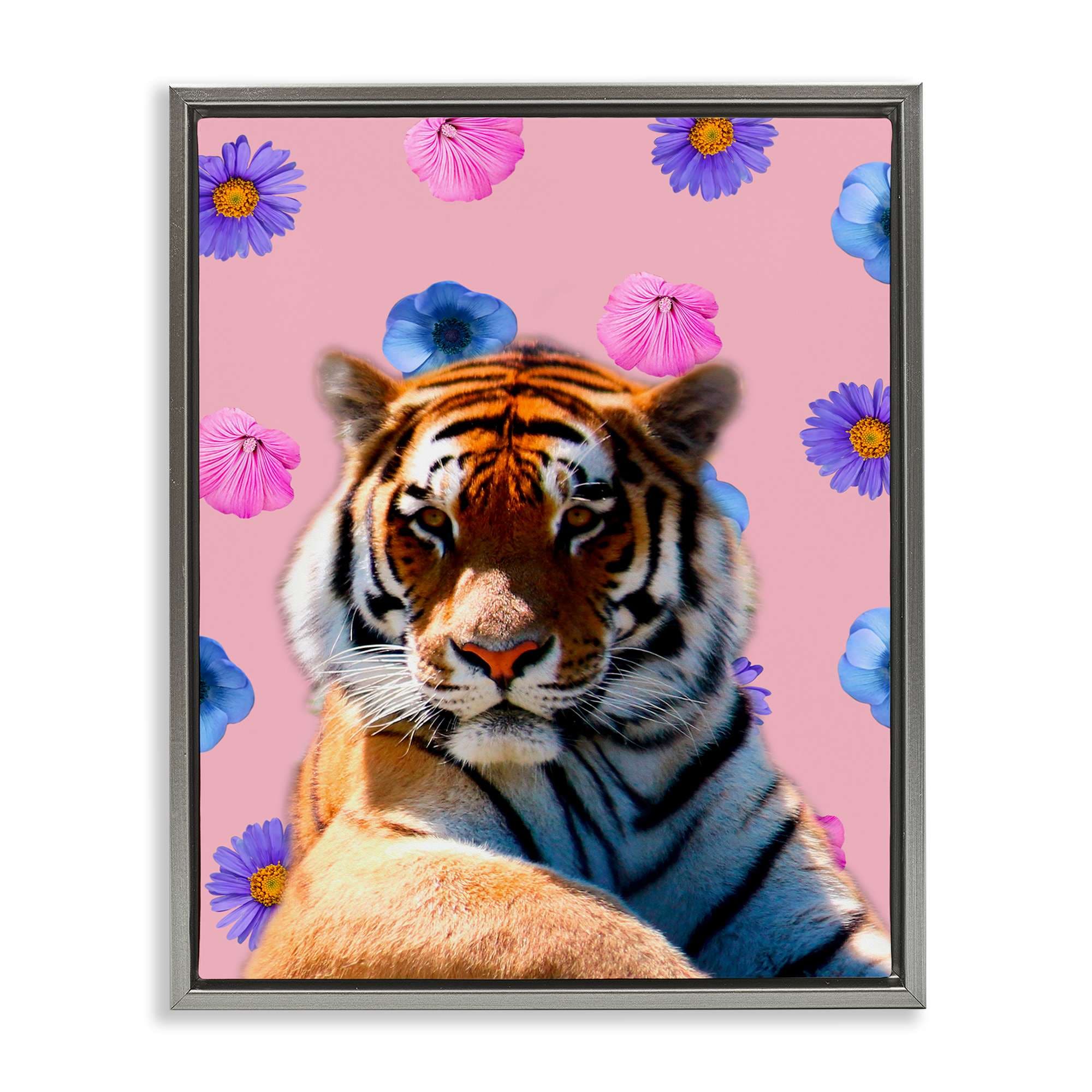 Stupell Industries BS-083-FFL-24X30 Floral Safari Tiger Gray Framed Floater Canvas Wall Art By Marcus Prime 25 x 31