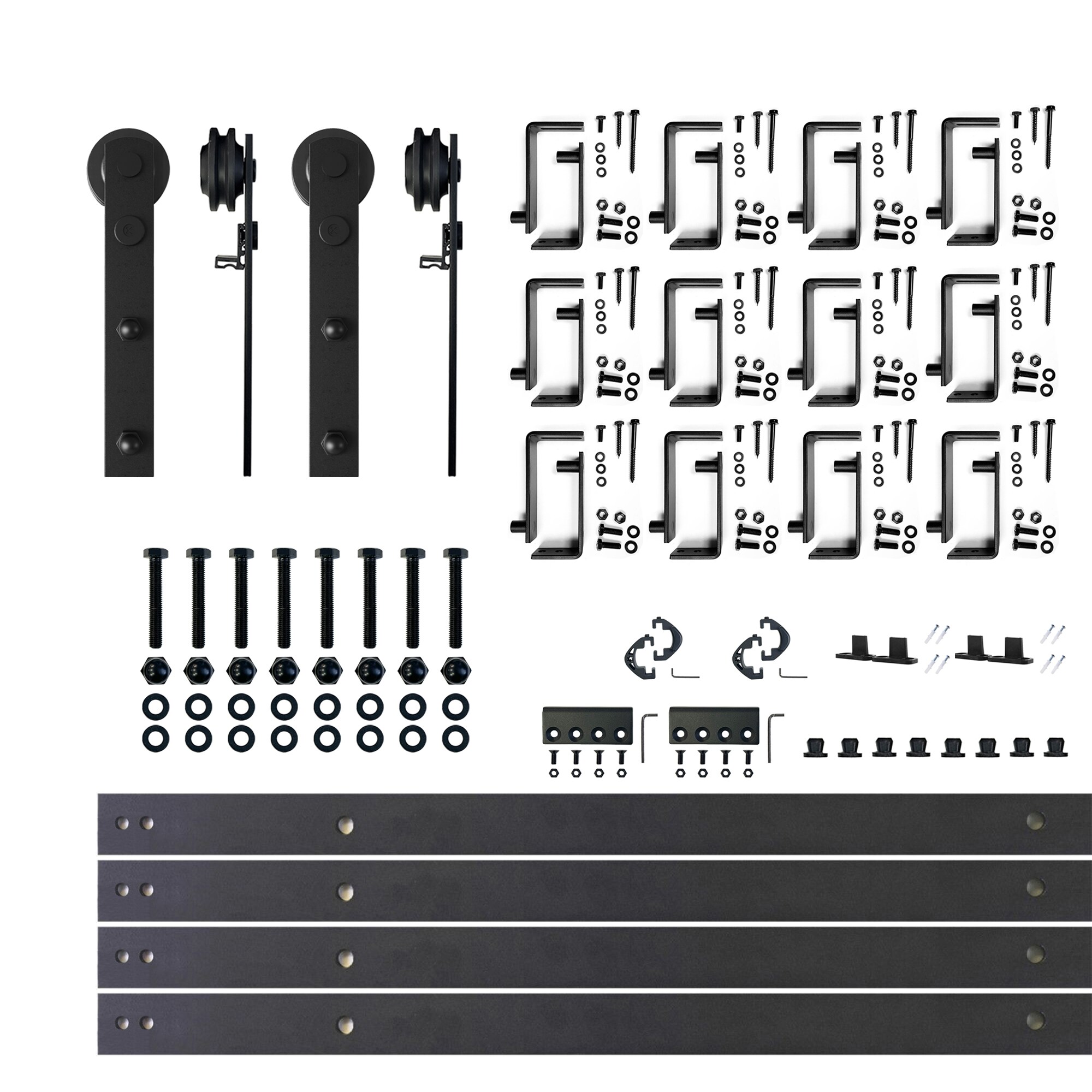 HOMACER ZT4TGH180C 180-in Rustic black Black Indoor I-strap Double bypass Barn door hardware kit