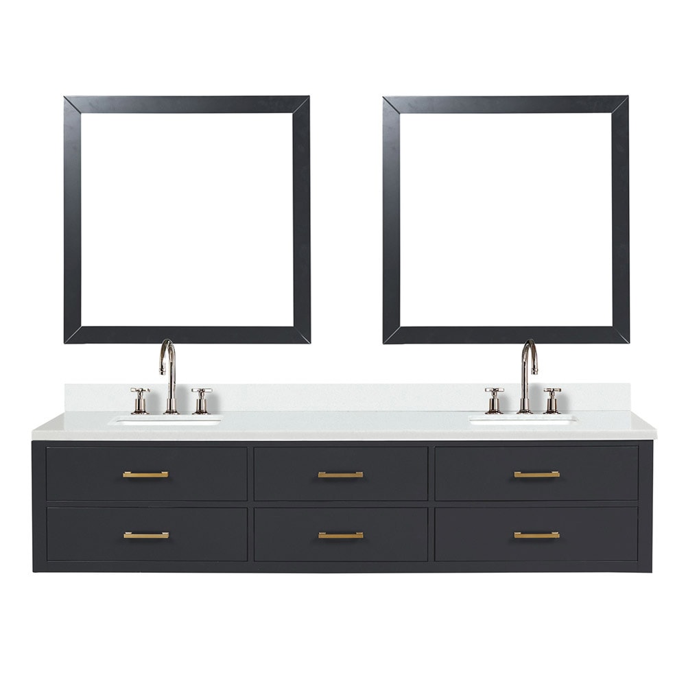 Lexora LVSO84DL211 Southold 84-in Black Undermount Double Sink Floating Bathroom Vanity with White Quartz Top (Mirror and Faucet Included)