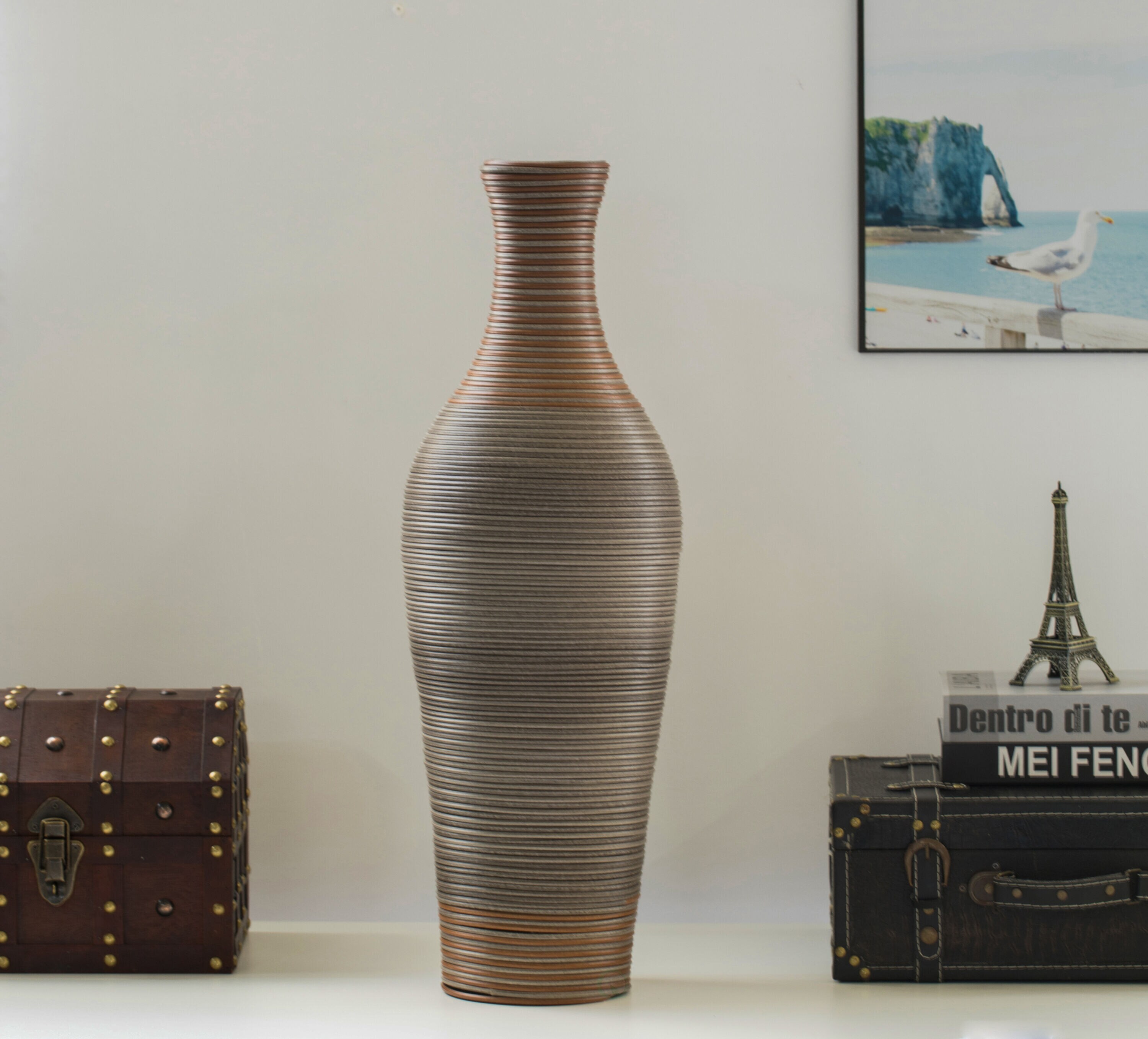 Uniquewise Contemporary Brown Rattan PVC Vase 9-in D X 27.5-in H Indoor ...