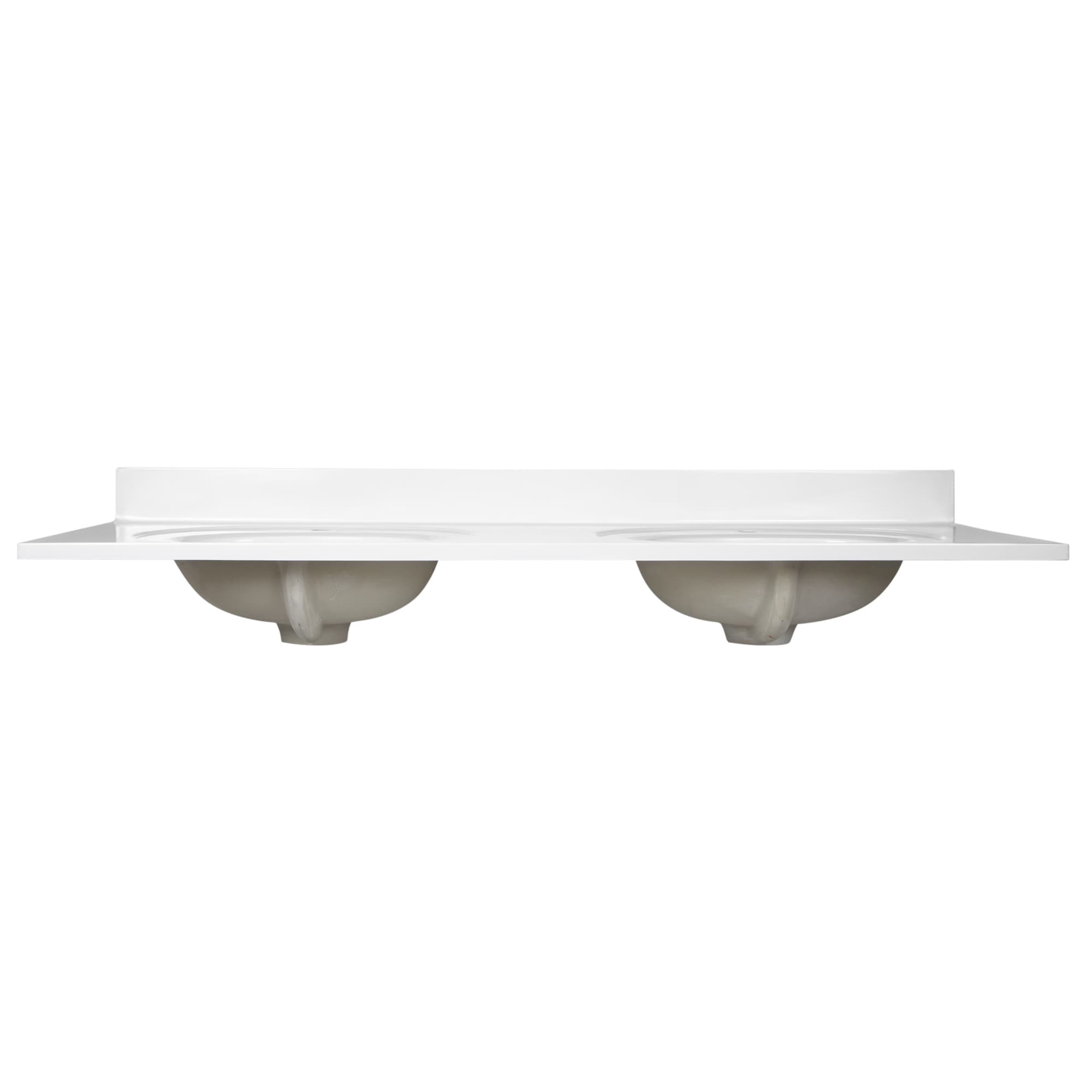 Solid White Cultured Marble Double Sink Vanity Top with Integrated Backsplash, 61-Inch