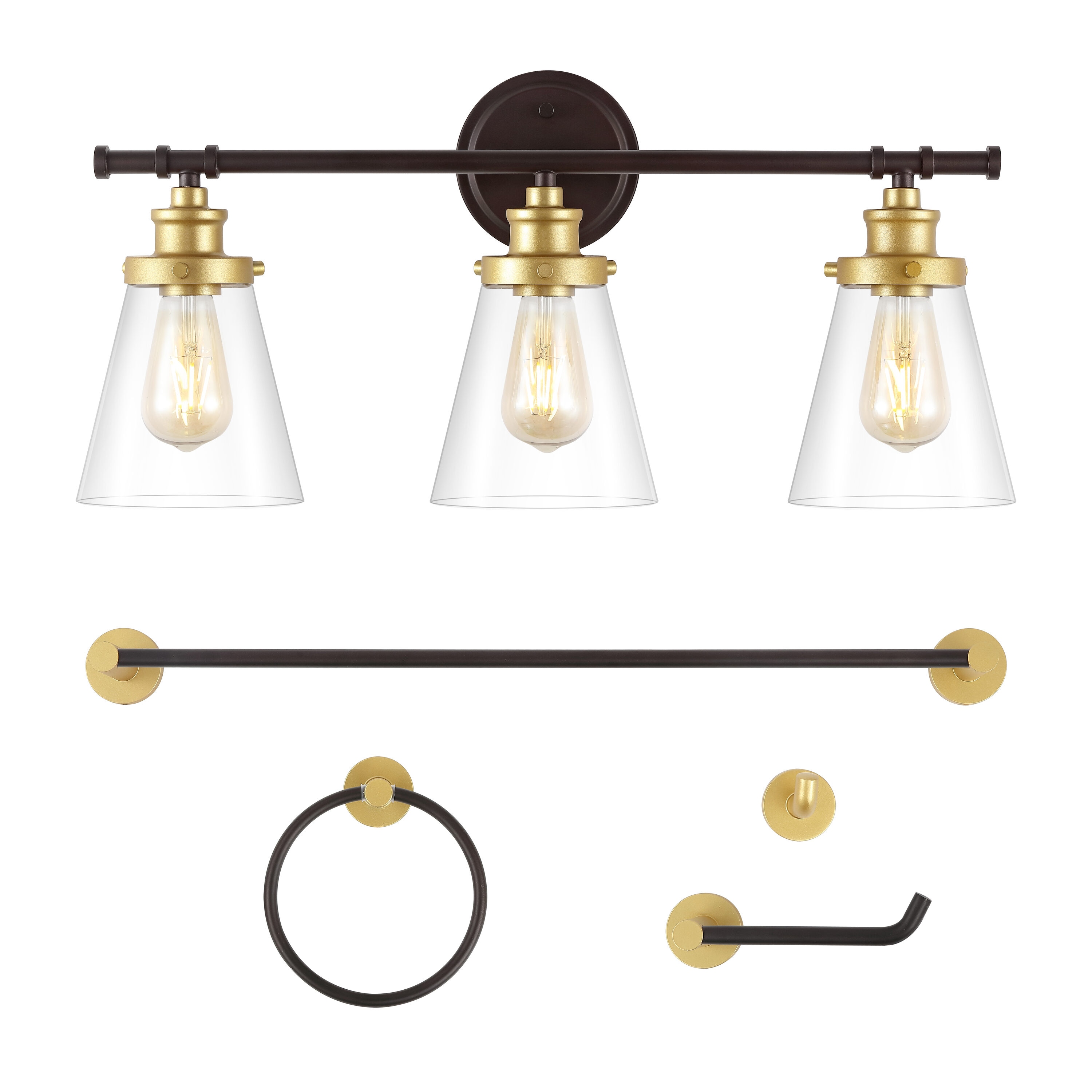 JONATHAN  Y JYL1507B Hollis Traditional Farmhouse 5-Piece Vanity Light Set 23.75-in 3 -Light Oil-rubbed Black Farmhouse Vanity light