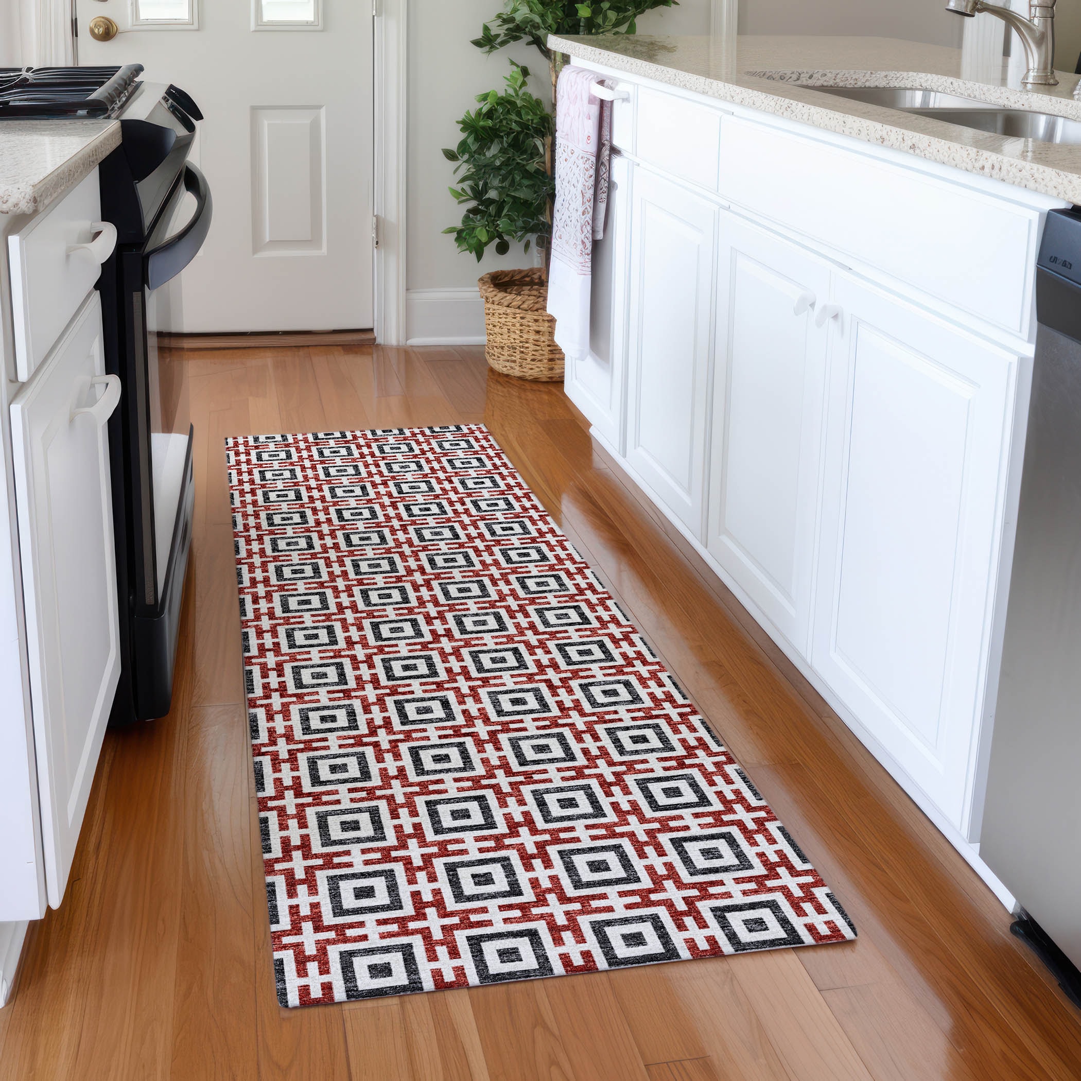 Addison Rugs AMF139RD2X8 Mayfield AMF139RD 2 x 7 (ft) Loomed Polyester Red Rectangular Indoor Geometric Machine washable Area rug