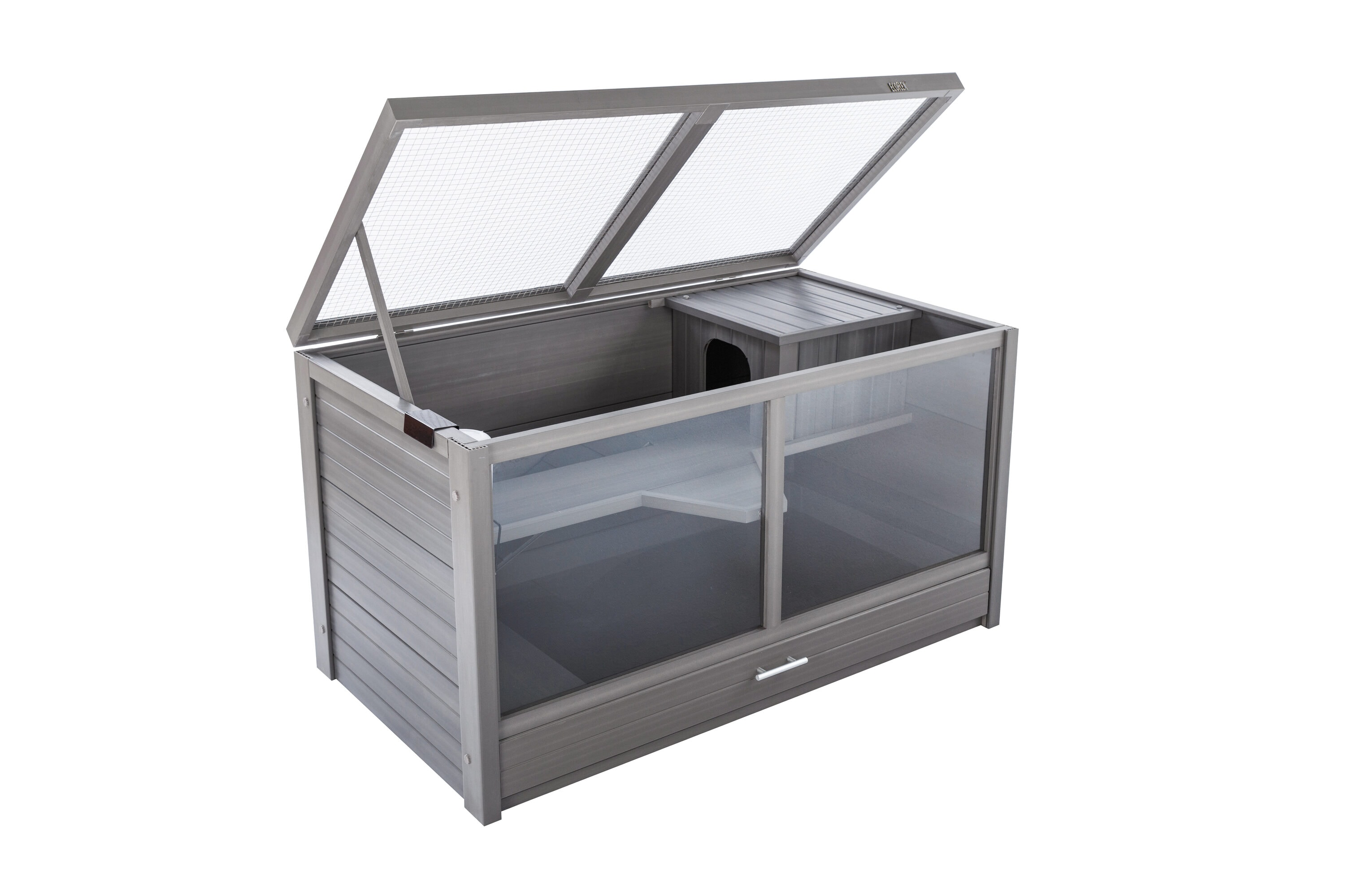 Gray Composite Indoor Rabbit Hutch with Stainless Steel Mesh Lid