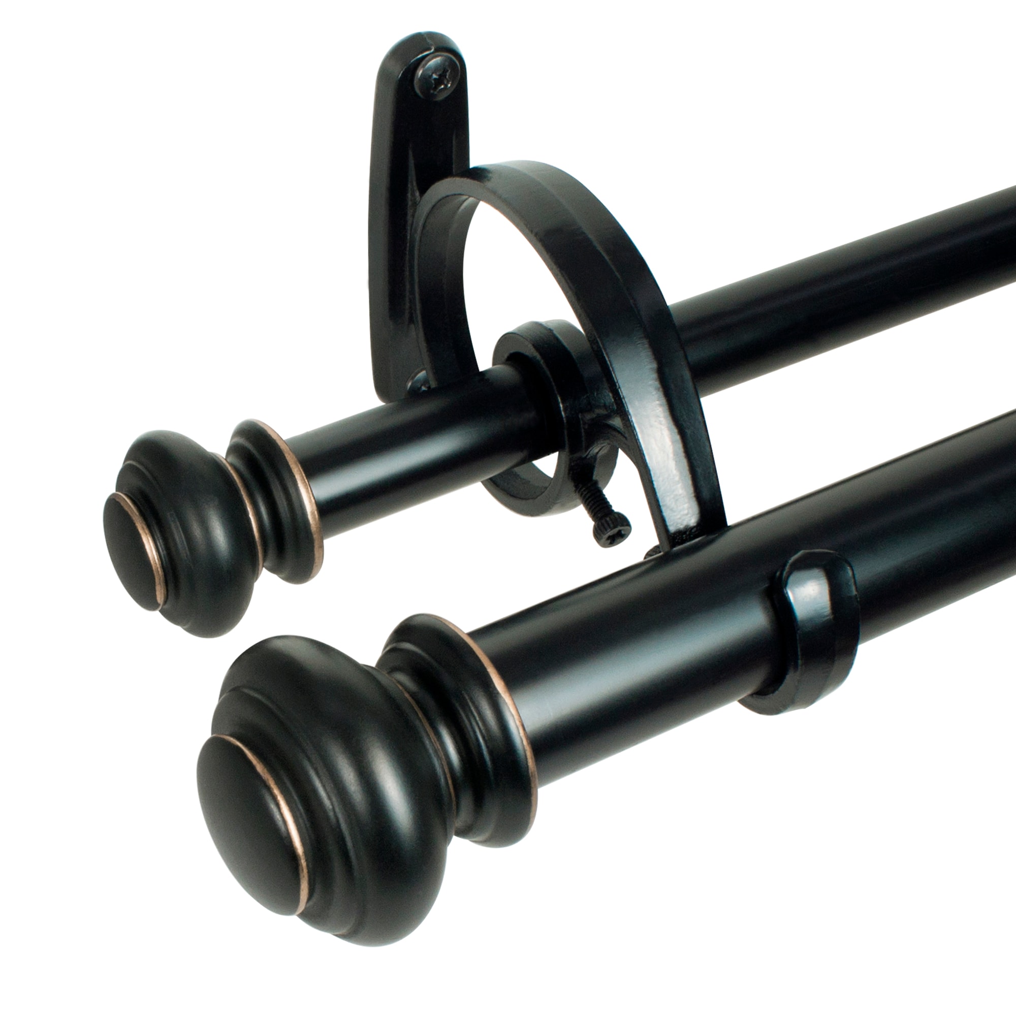 Antique Bronze Adjustable Double Curtain Rod Set with Finials
