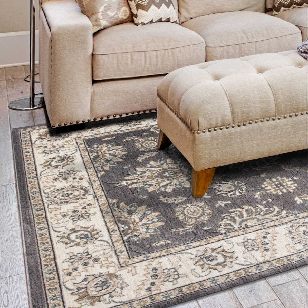 HomeRoots 354045 Bernadette 5 X 8 (ft) Rag Gray Ivory Indoor Border Area Rug