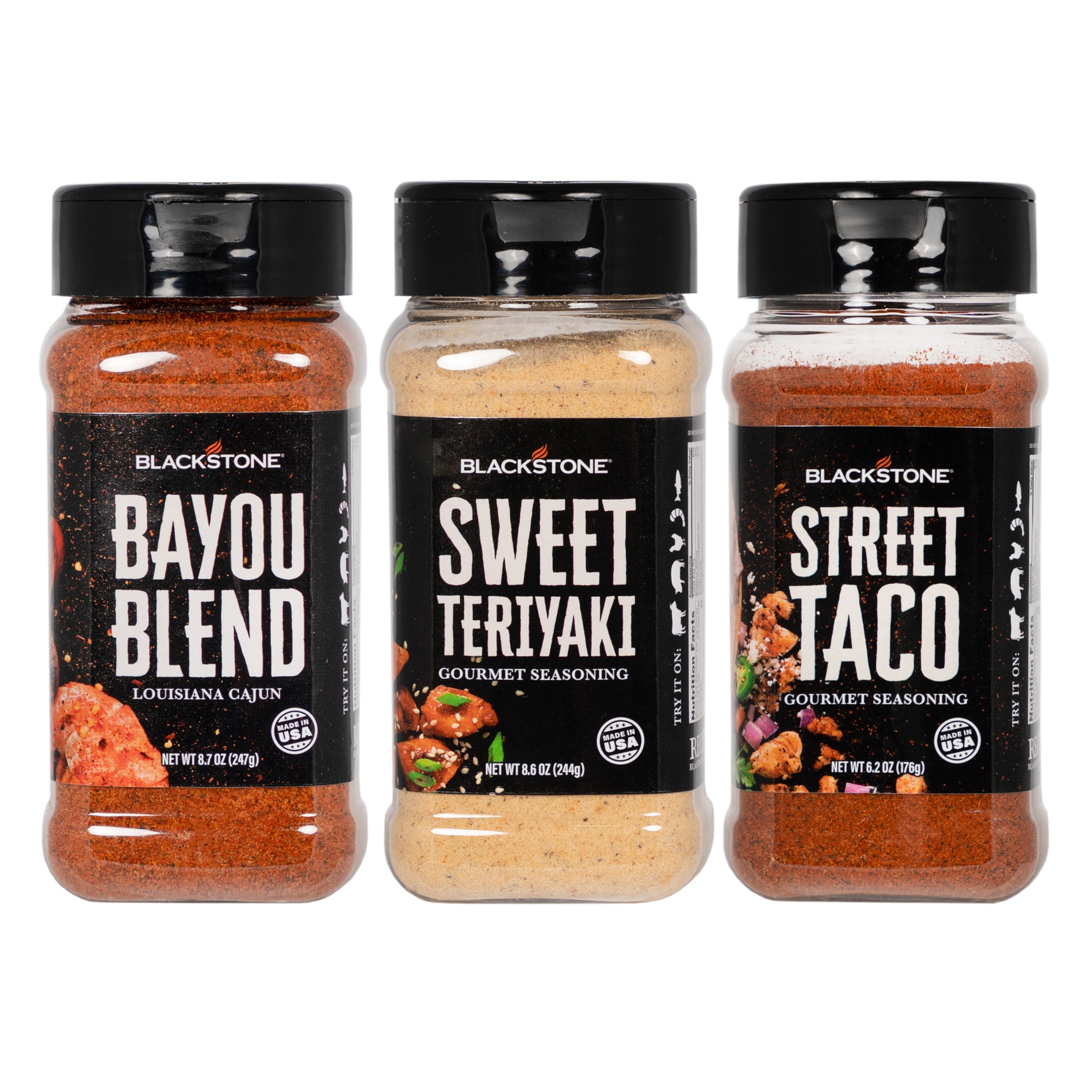 Blackstone 3 Pack Regional Seasonings-Sweet Teriyaki, Bayou Blend & Street  Taco