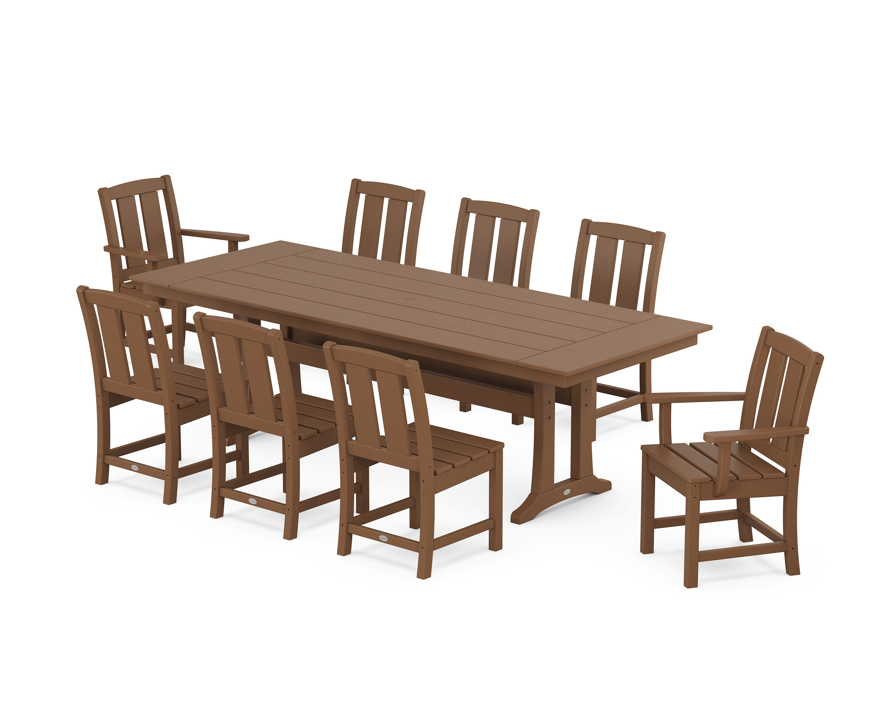 POLYWOOD PWS2036-1-TE Mission 9 -Piece Teak Patio Dining Set Plastic Rectangle Table with 8 Stationary Chairs