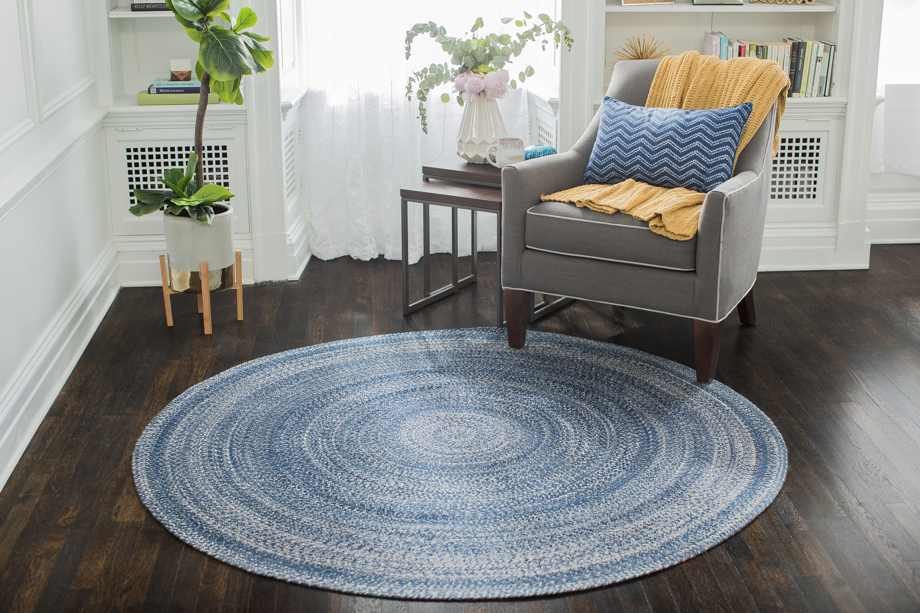 Anji Mountain 4 X 4 (ft) Blue Round Indoor Farmhouse/Cottage Area Rug in  the Rugs department at