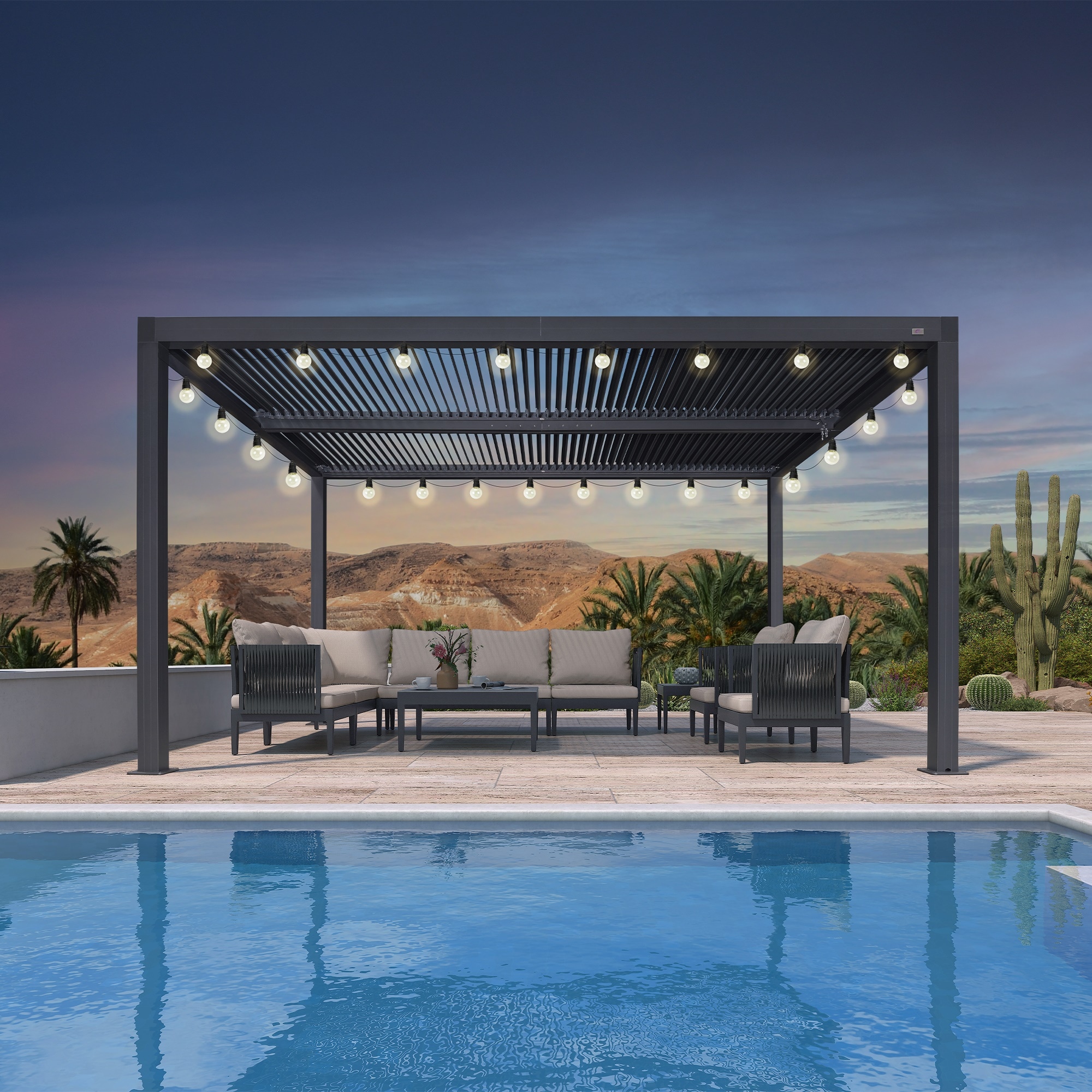 PURPLE LEAF Louvered Pergola with Adjustable Rainproof Roof for