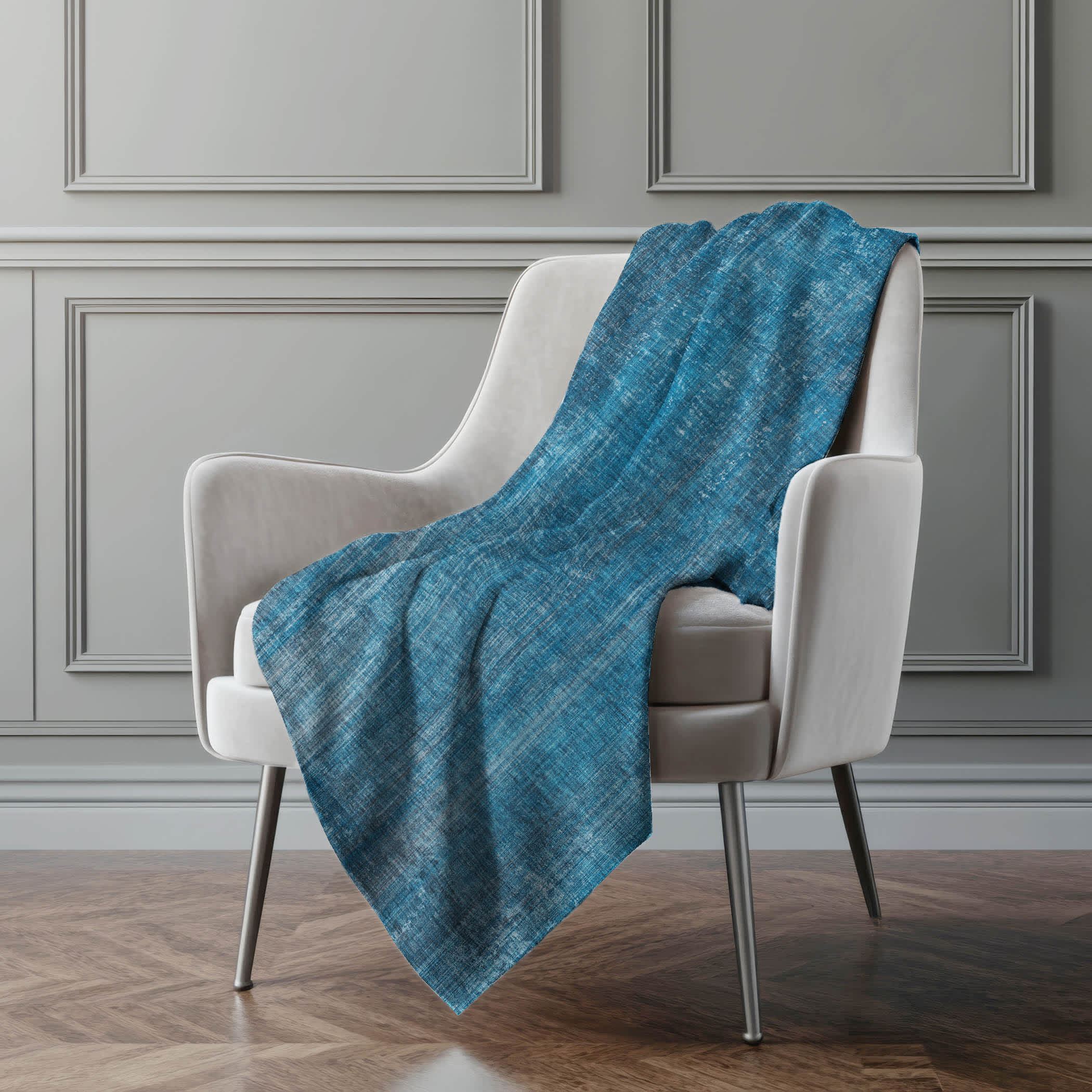 Premium Machine Washable Addison ASB552 Blue 50 x 70 inches Sherpa Throw Blanket