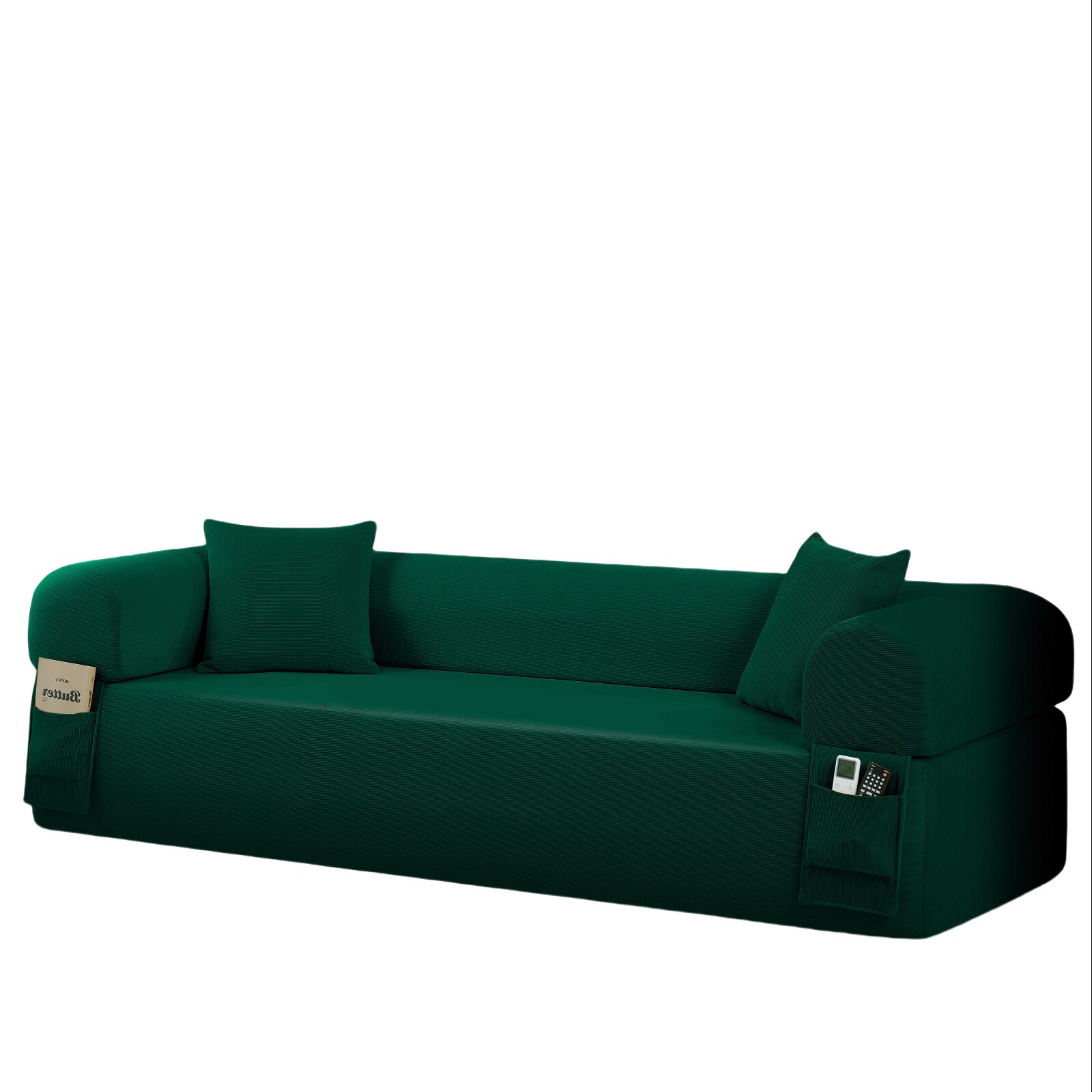 Vynxaria - 82.5-in W Dark Green Fabric Sofa