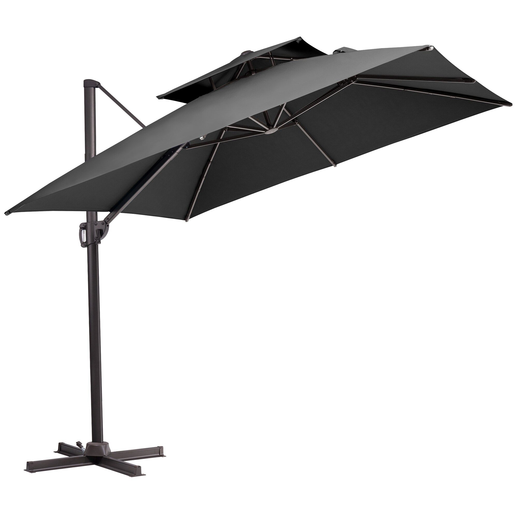 Patio 10 ft Cantilever Umbrella Offset Hanging Market Crank Pool Garden Gray Kit 