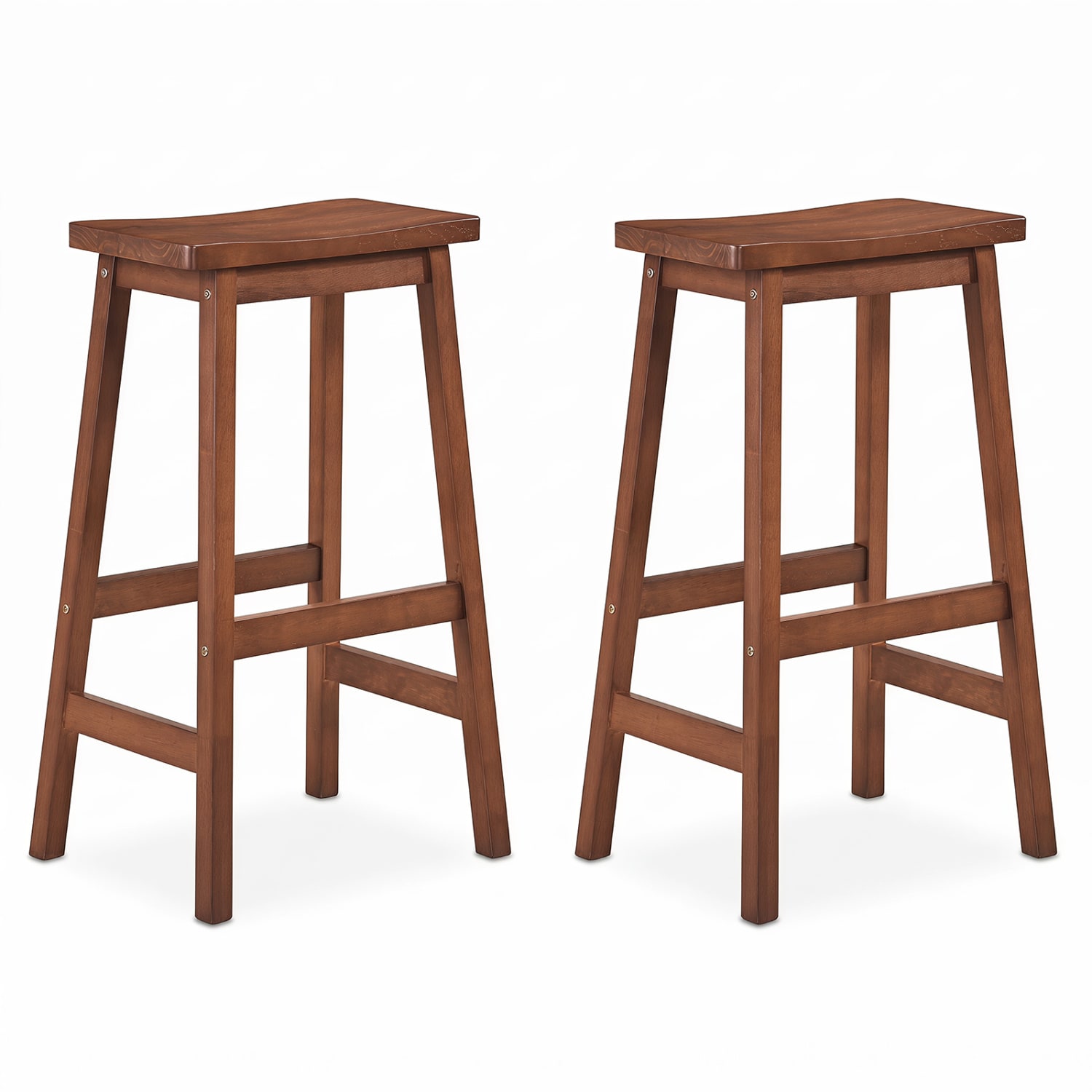 Slickblue - Set of 2 Walnut/Black/Beige 29-in H Bar Stool with Curved Saddle Seat and Built In Fo...