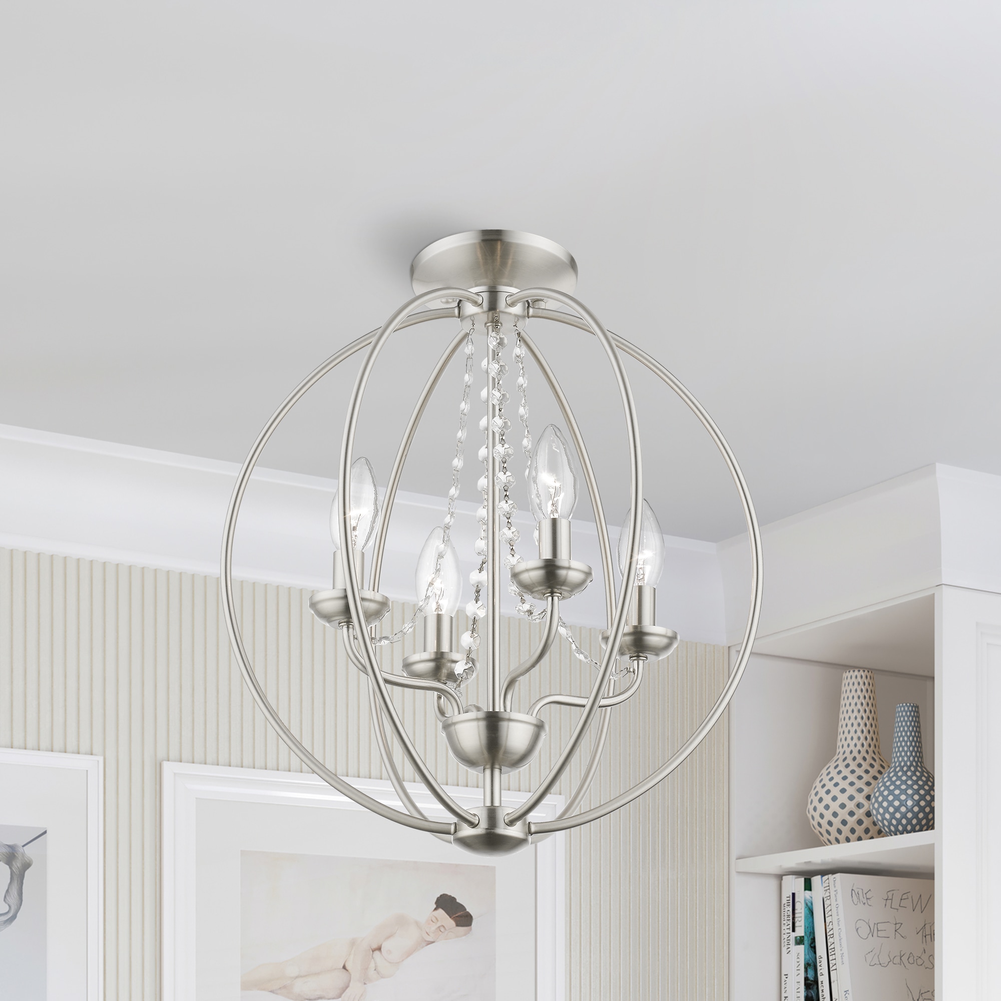 Arabella Brushed Nickel and Crystal 4-Light Chandelier