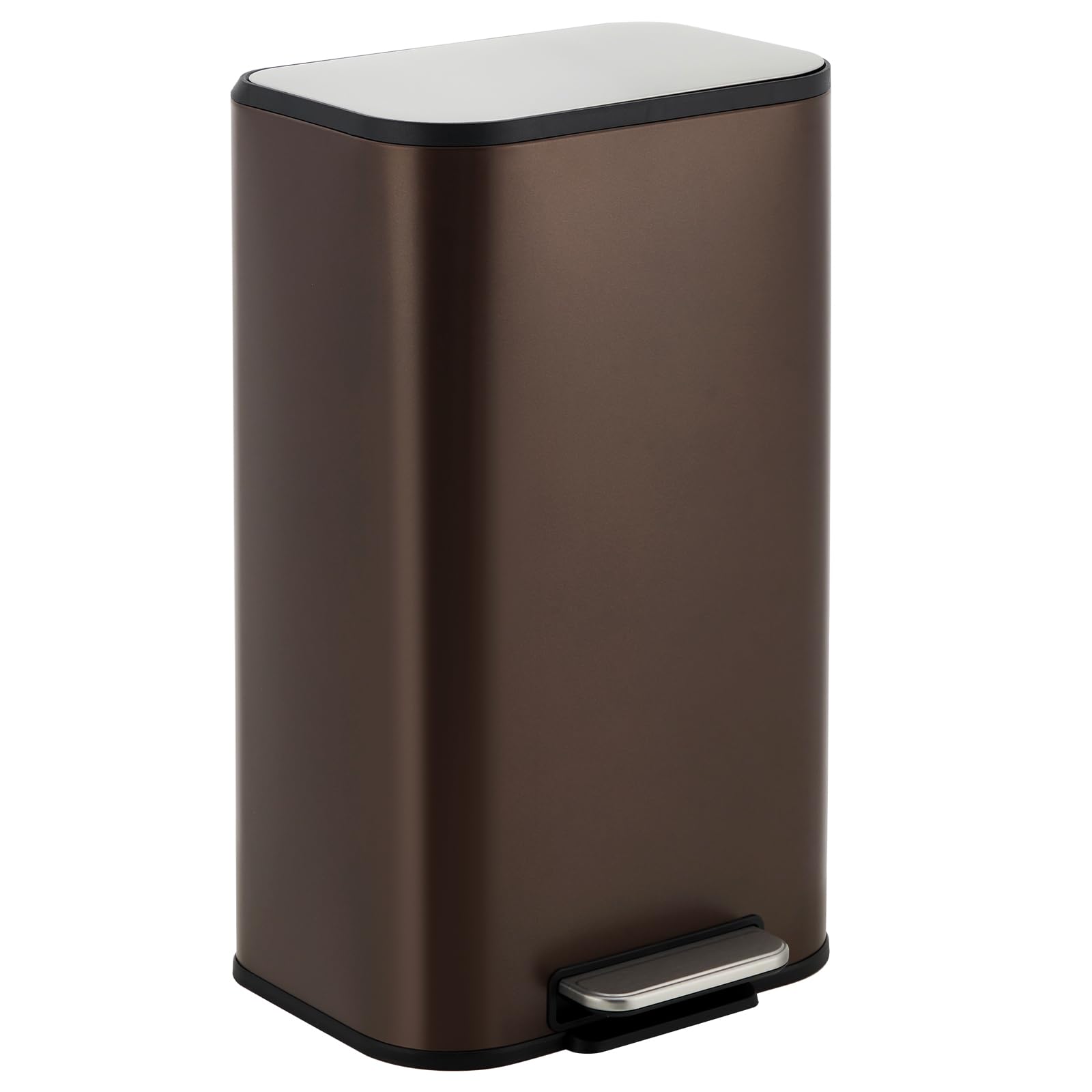 GarveeLife 30L Slim Lid Stainless Steel Step Trash Can Brown 8 Gallon Kitchen Garbage Can with Soft Close Lid for Bedroom Bathroom Office