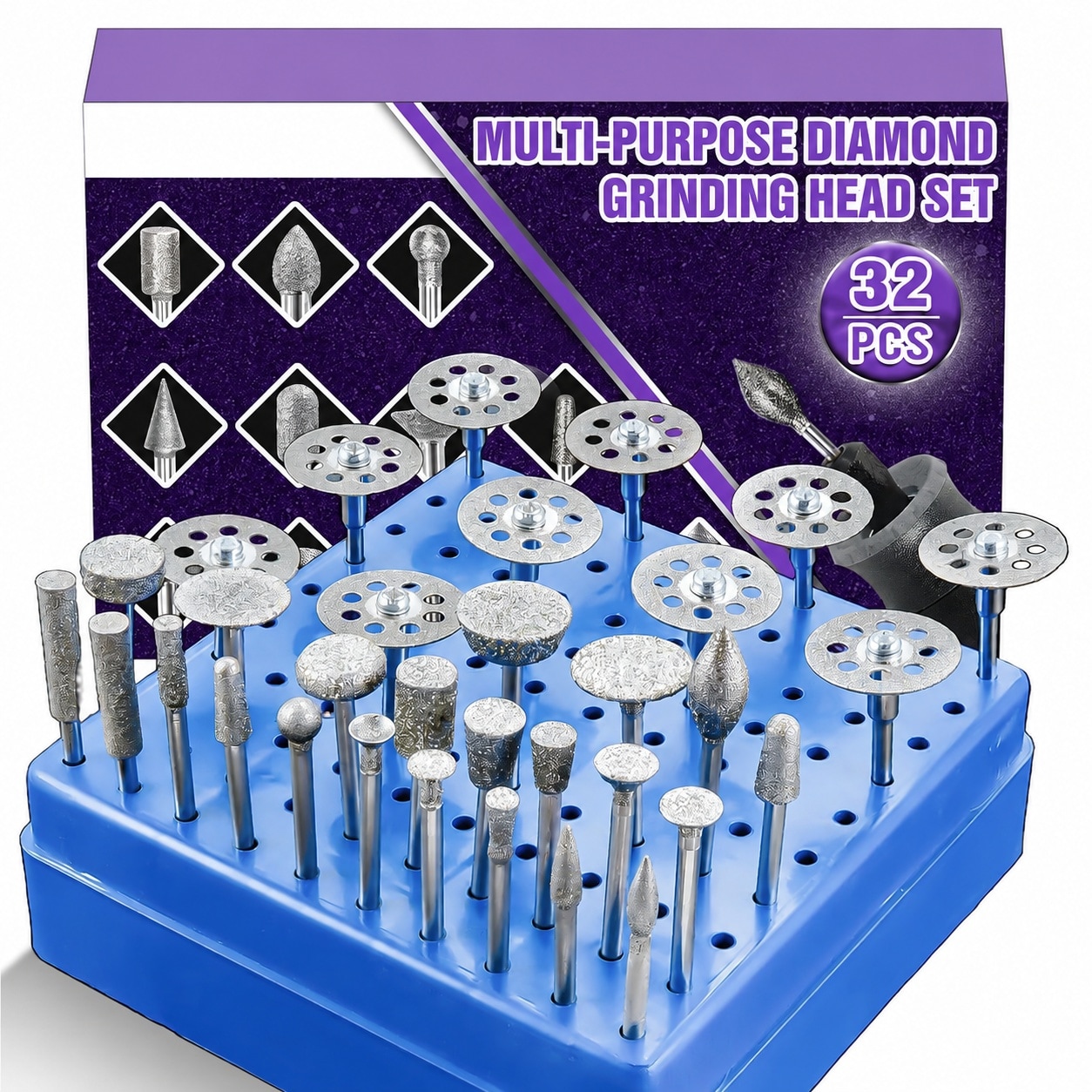 KIWDZFU  Diamond Grinding Bit Set for Rotary Tool 1/8 in Shank 32 Piece Grinding and Cutting Wheels for Stone Glass Tile Jewelry Engraving and