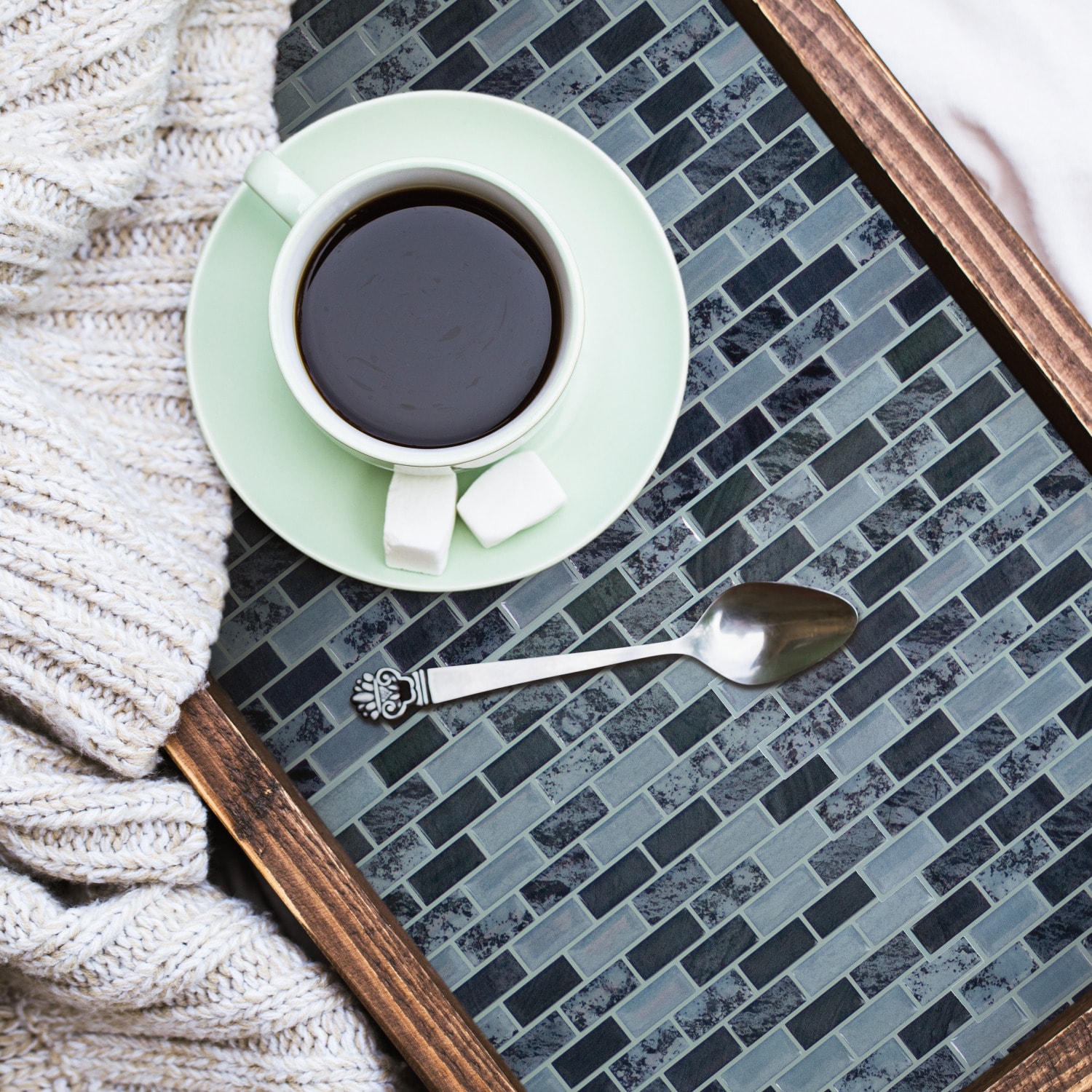 Blue and Gray Marble Peel and Stick Mosaic Tile