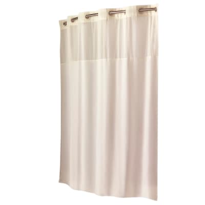 Polyester Beige Solid Shower Curtain, Hookless White Shower Curtain With Window