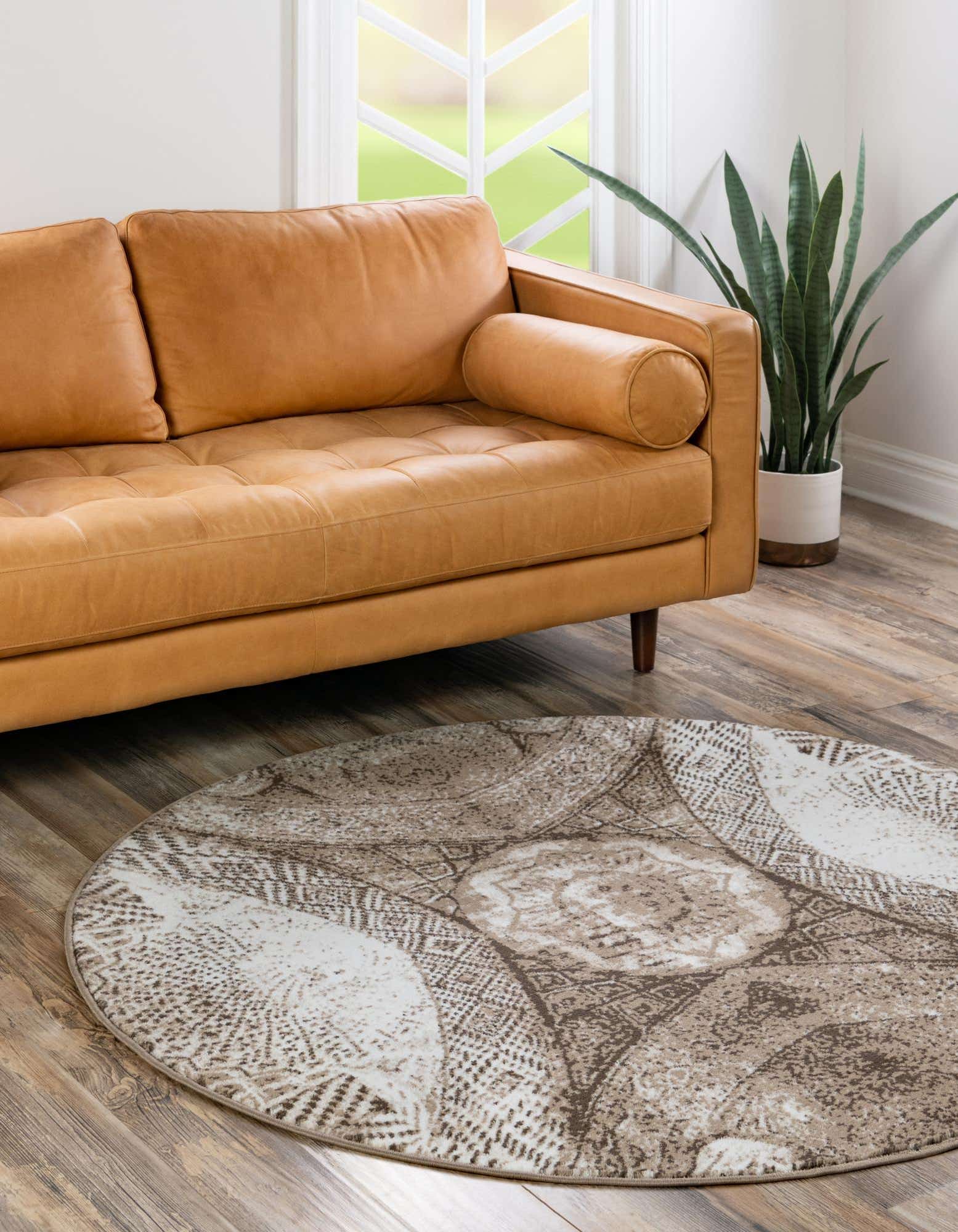 Unique Loom 3147070 Sofia 5 x 5 (ft) Loomed Polypropylene Brown Round Indoor Geometric Bohemian/Eclectic Area rug