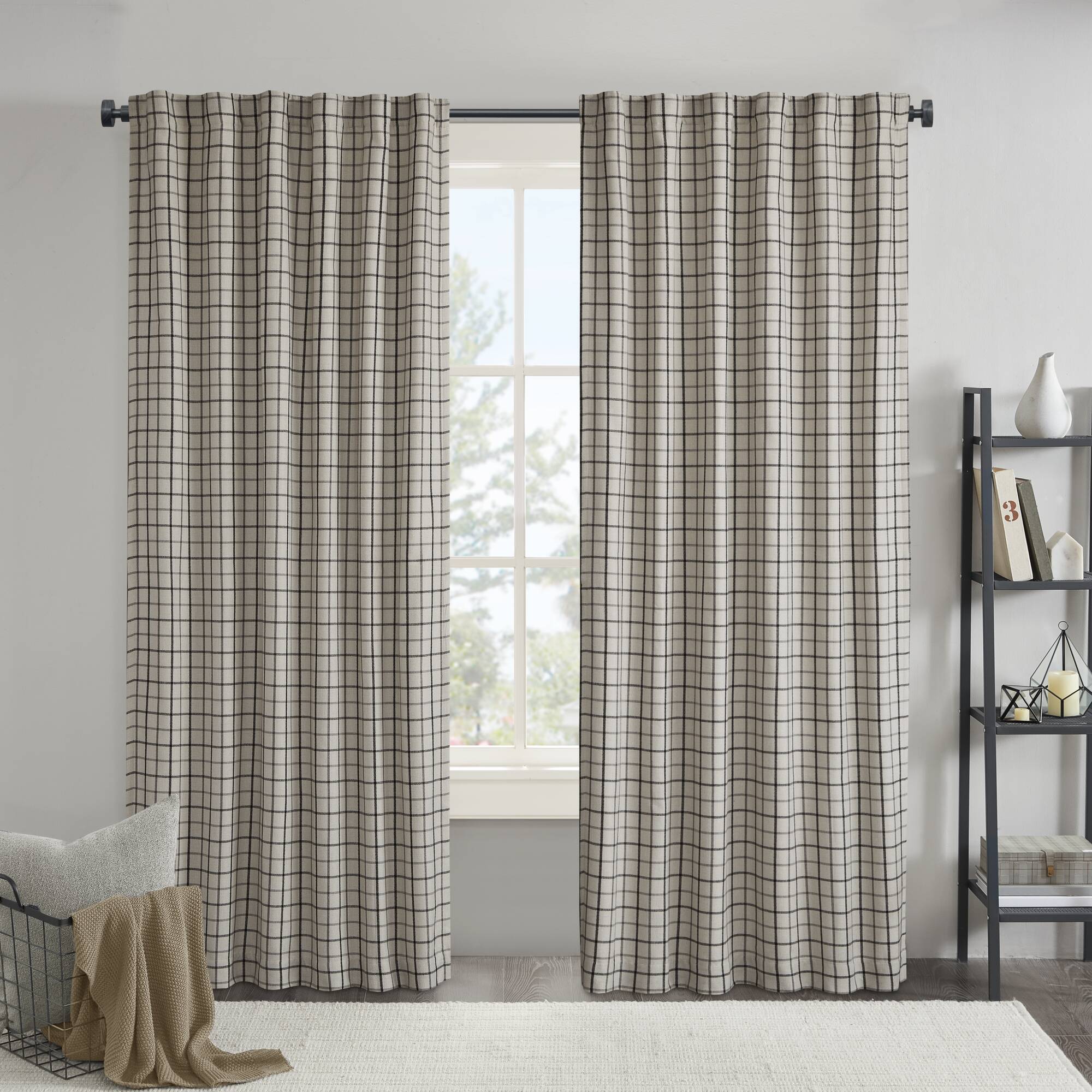 LOVMOR SF-Y-B035P341187 1PC 50x84in  Plaid Rod Pocket and Back Tab Curtain Panel with Fleece Lining
