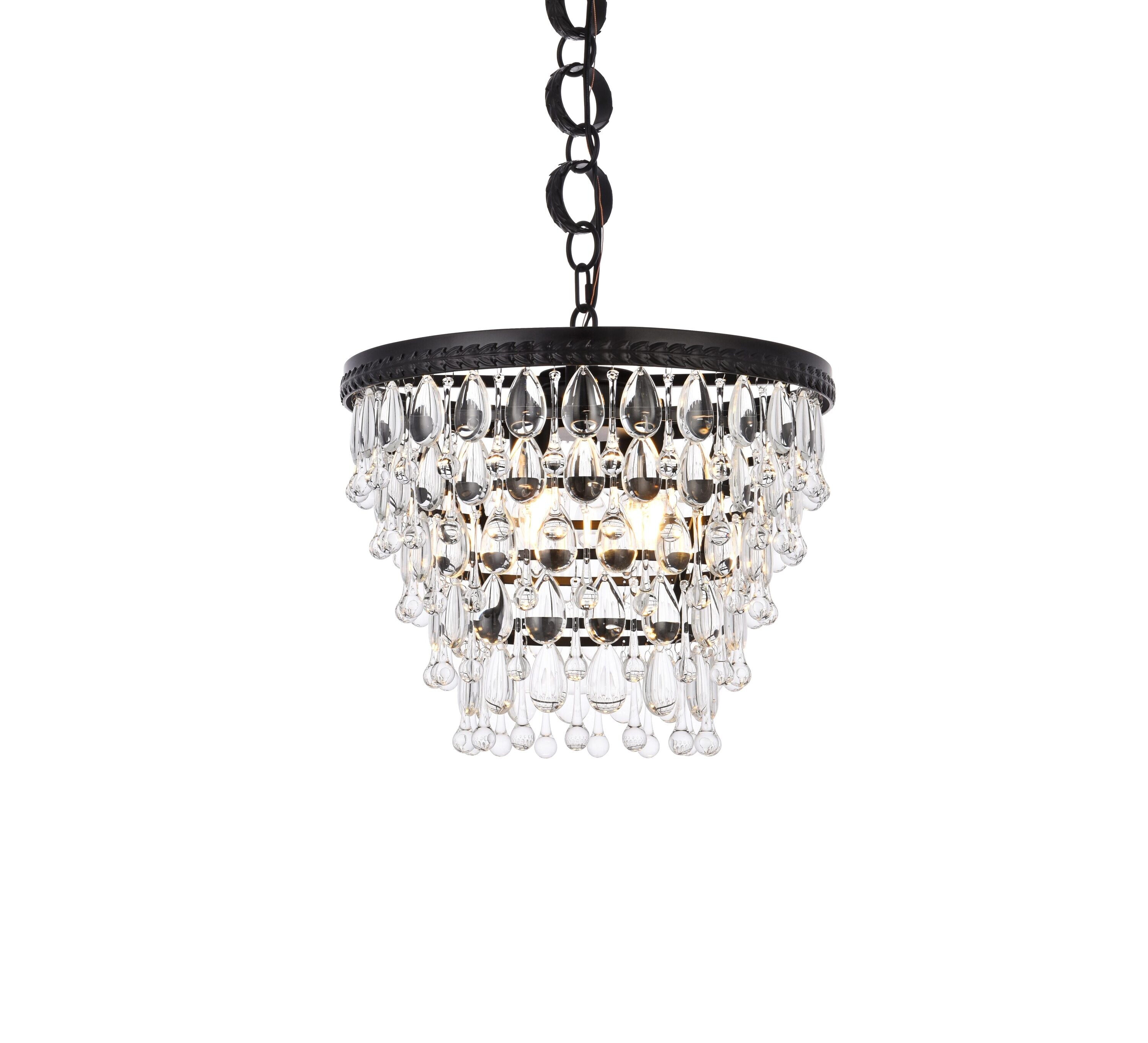 Nordic Black Iron and Crystal 4-Light Pendant Chandelier