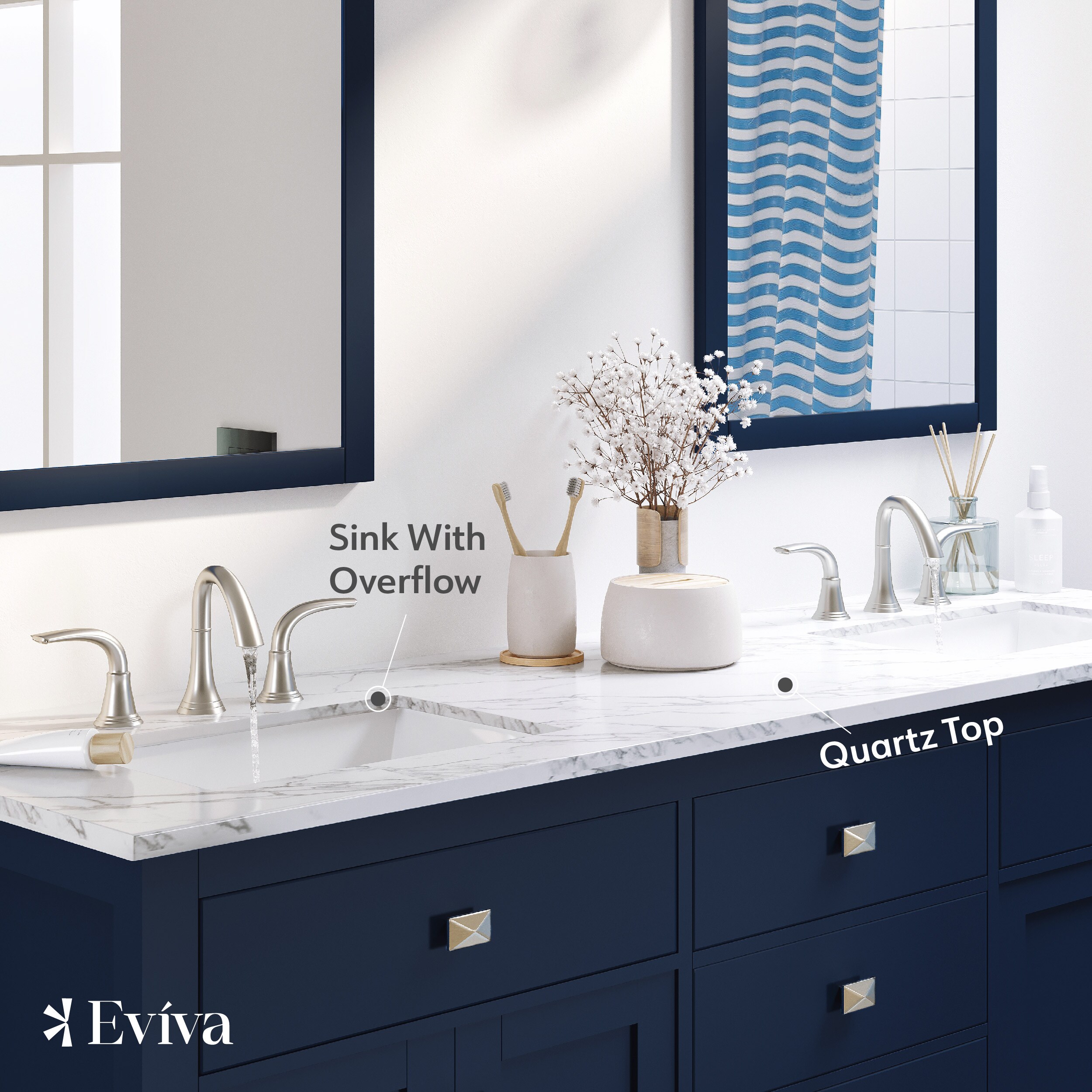 Artemis 60" Blue Double Sink Vanity with Quartz Top