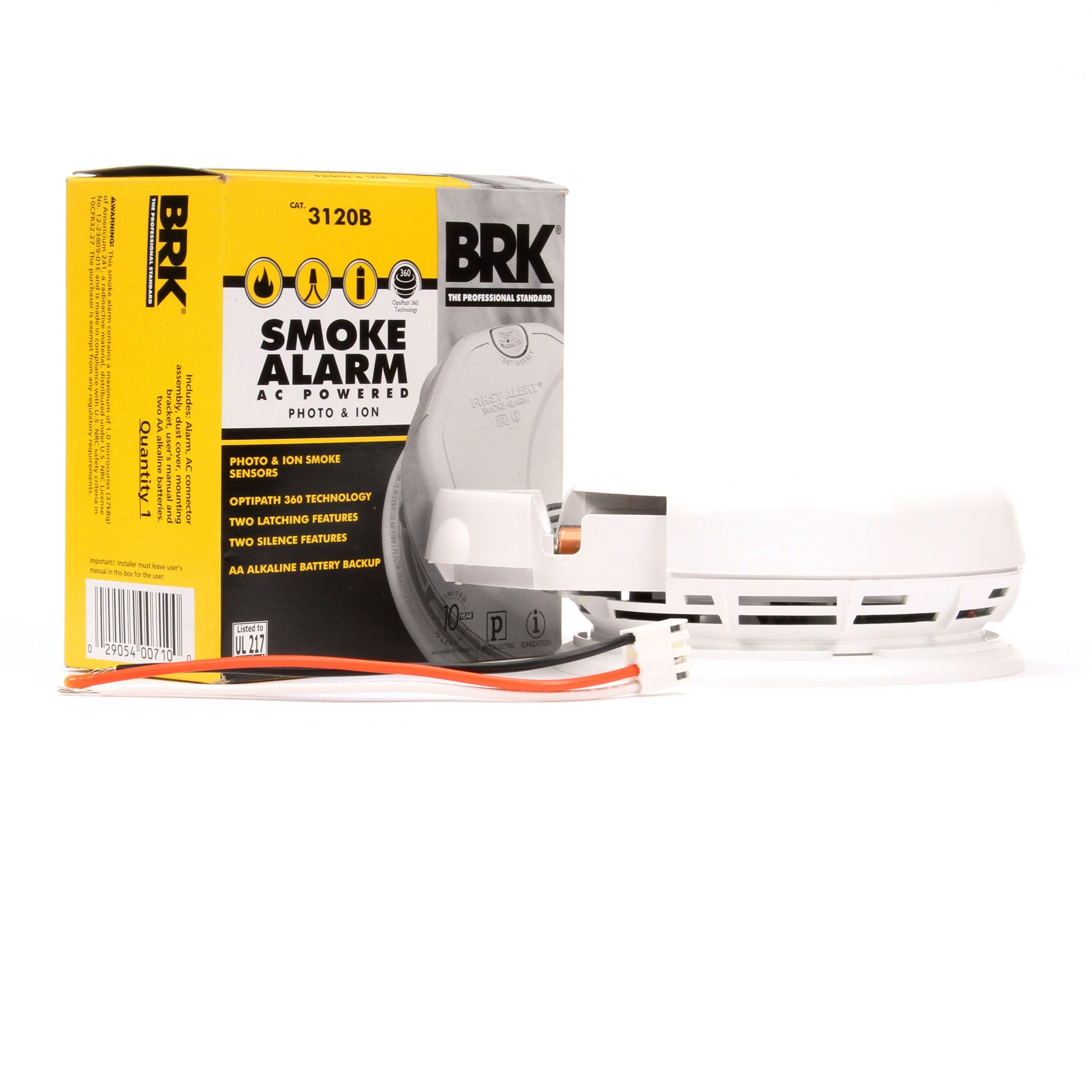 = BRK Smoke Alarm AC Powered Photo & Ion Smoke Sensors CAT3120B NEW 