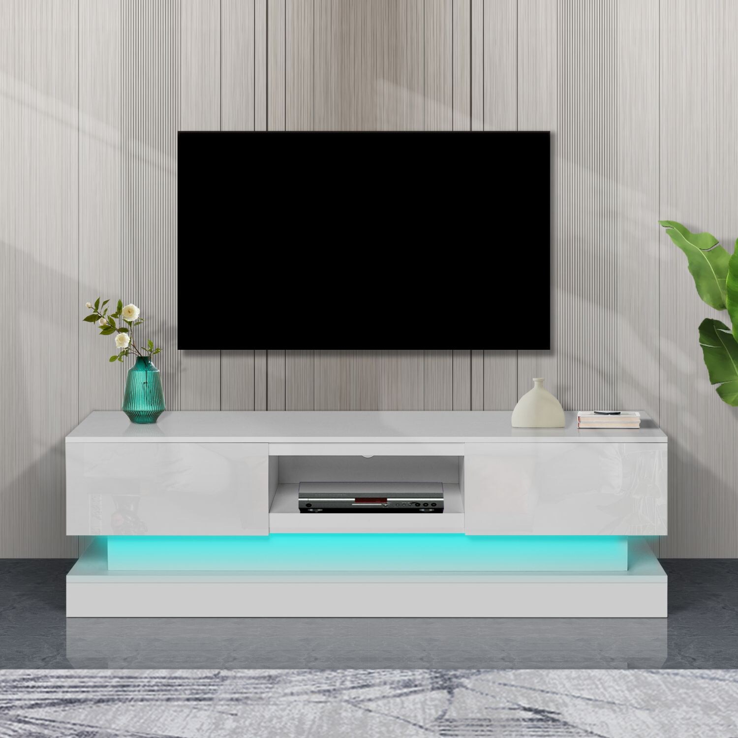 JASMODER Modern Contemporary White Tv Stand Accommodates TVs up to 70 in in the TV Stands department at Lowes