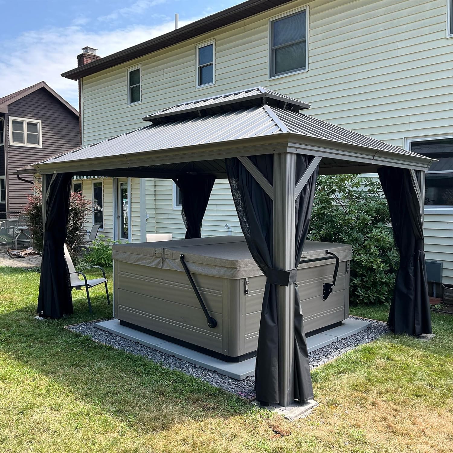 PURPLE LEAF LSHSHTG1214 14-ft x 12-ft Hardtop Gazebo Light Gray Gazebo with Hardtop Roof (Screen Included)