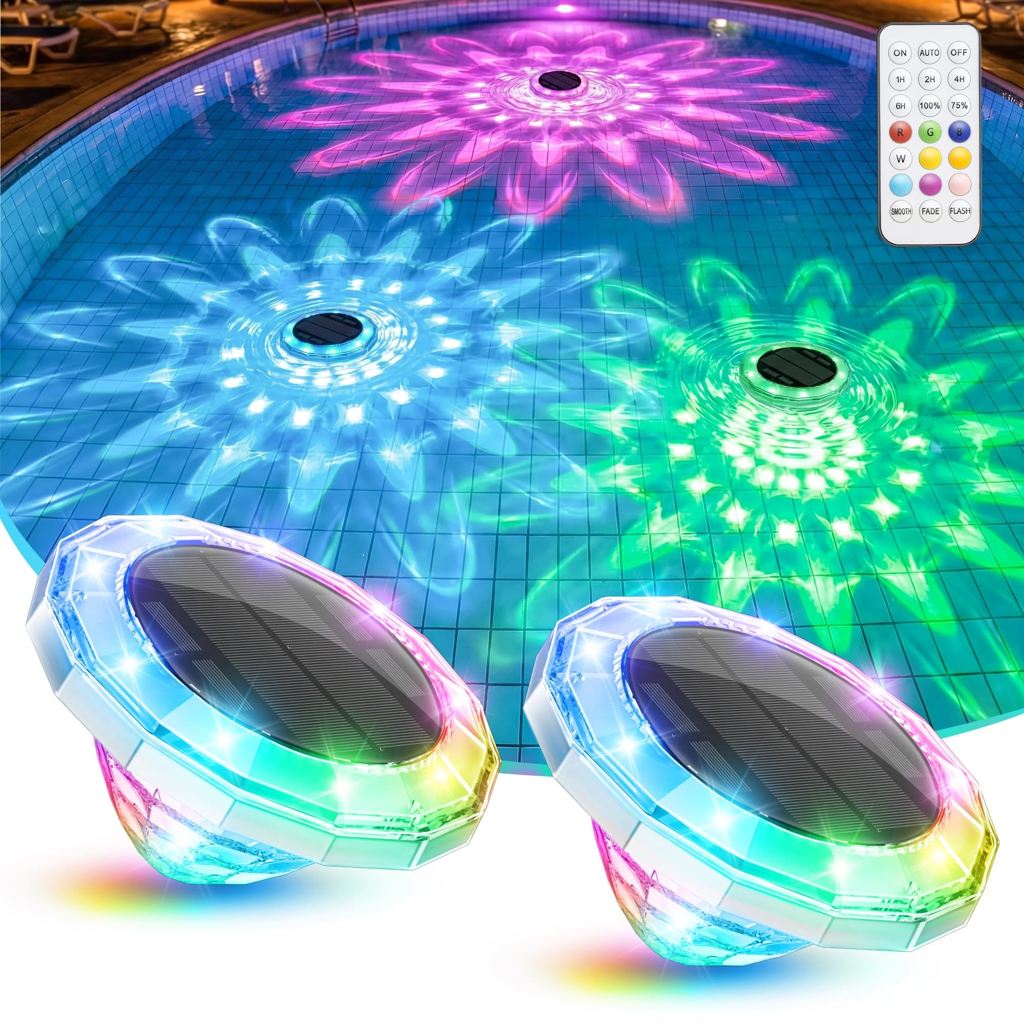 Oyezvary 5.8 Inch Floating Solar Pool Lights IP68 Waterproof Remote Control 9 RGB Color LED Timer Auto On Off for Inground Above Ground Pools Hot Tub Spa 1 Piece #LOZ0430A13