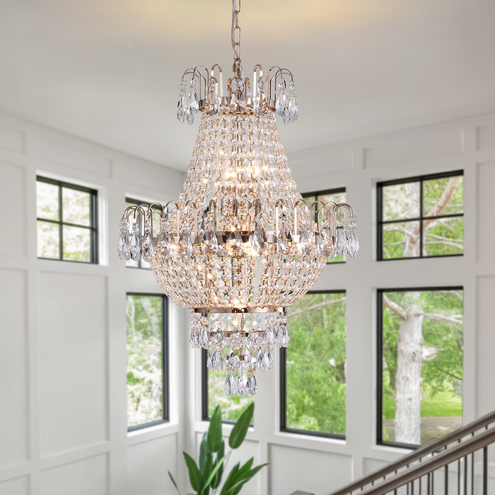 LUXEYARD Gold Crystal Chandeliers Large Contemporary Luxury Ceiling Lighting for Living Room Dining Room Bedroom Hallway