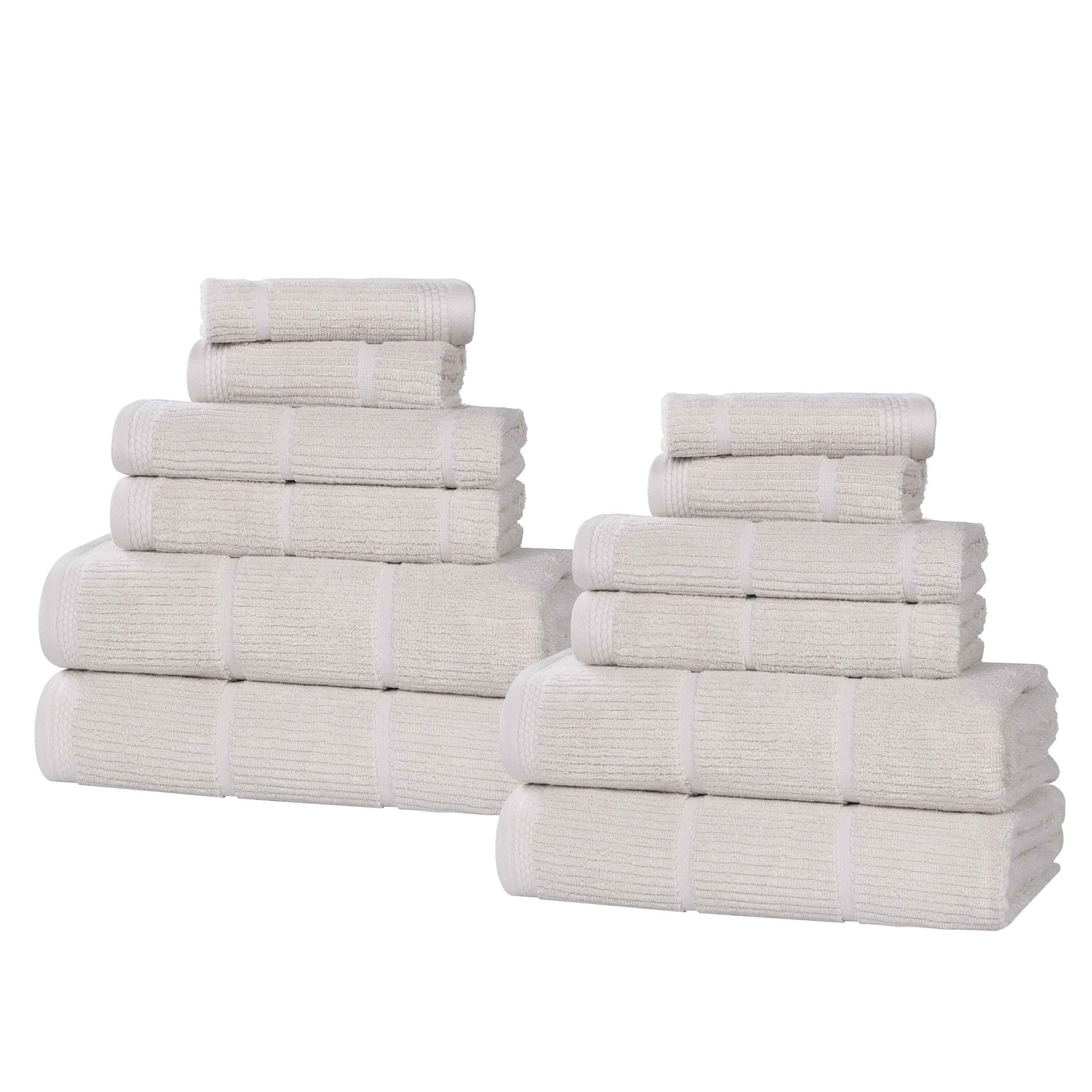 Slickblue Cotton Viscose Blend Quick Dry Ribbed Bath Towel Set for Family Bathroom Apartment Vacation Home Multiple Color and Size Options