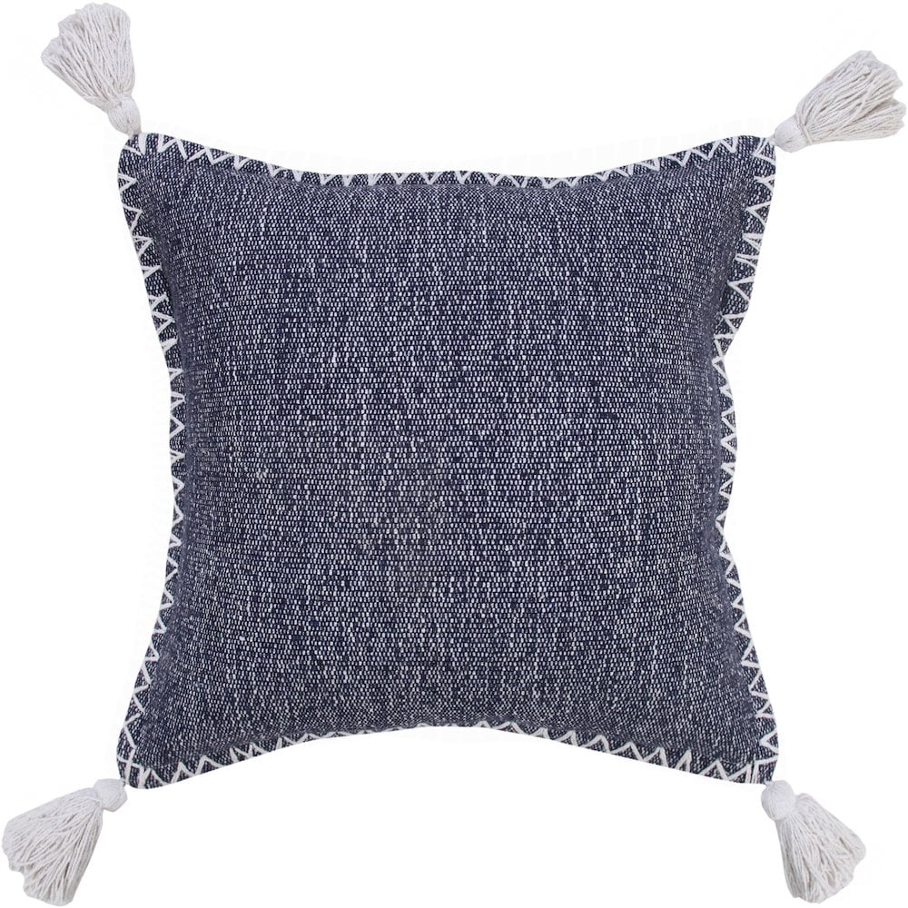 LR Home Ox Bay Hand-Woven Blue/White Solid All-Natural Cotton Pillow Cover