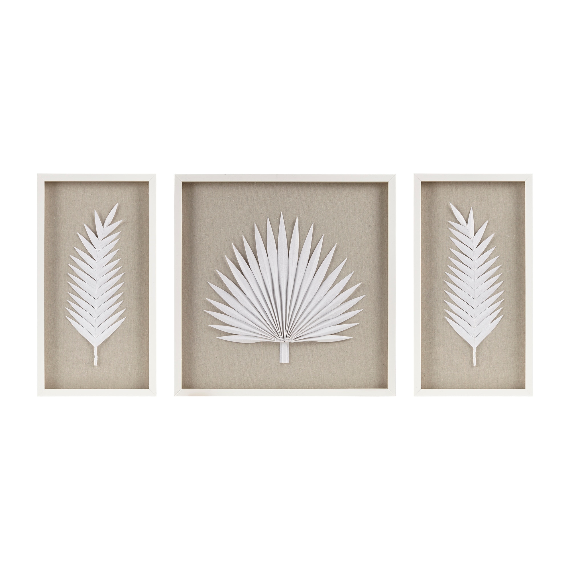 Off-White Framed Rice Paper Palm Leaves Shadowbox Set